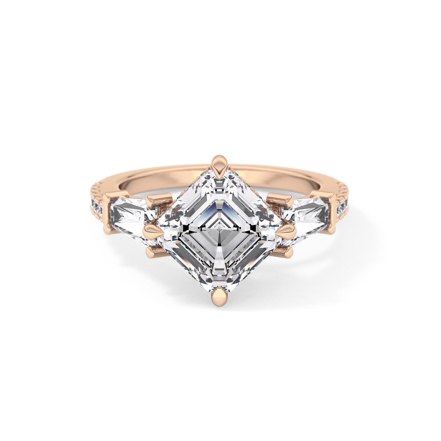 Asscher Cut 2.86 Carat Moissanite Ring – Cluster Setting in Gold 17