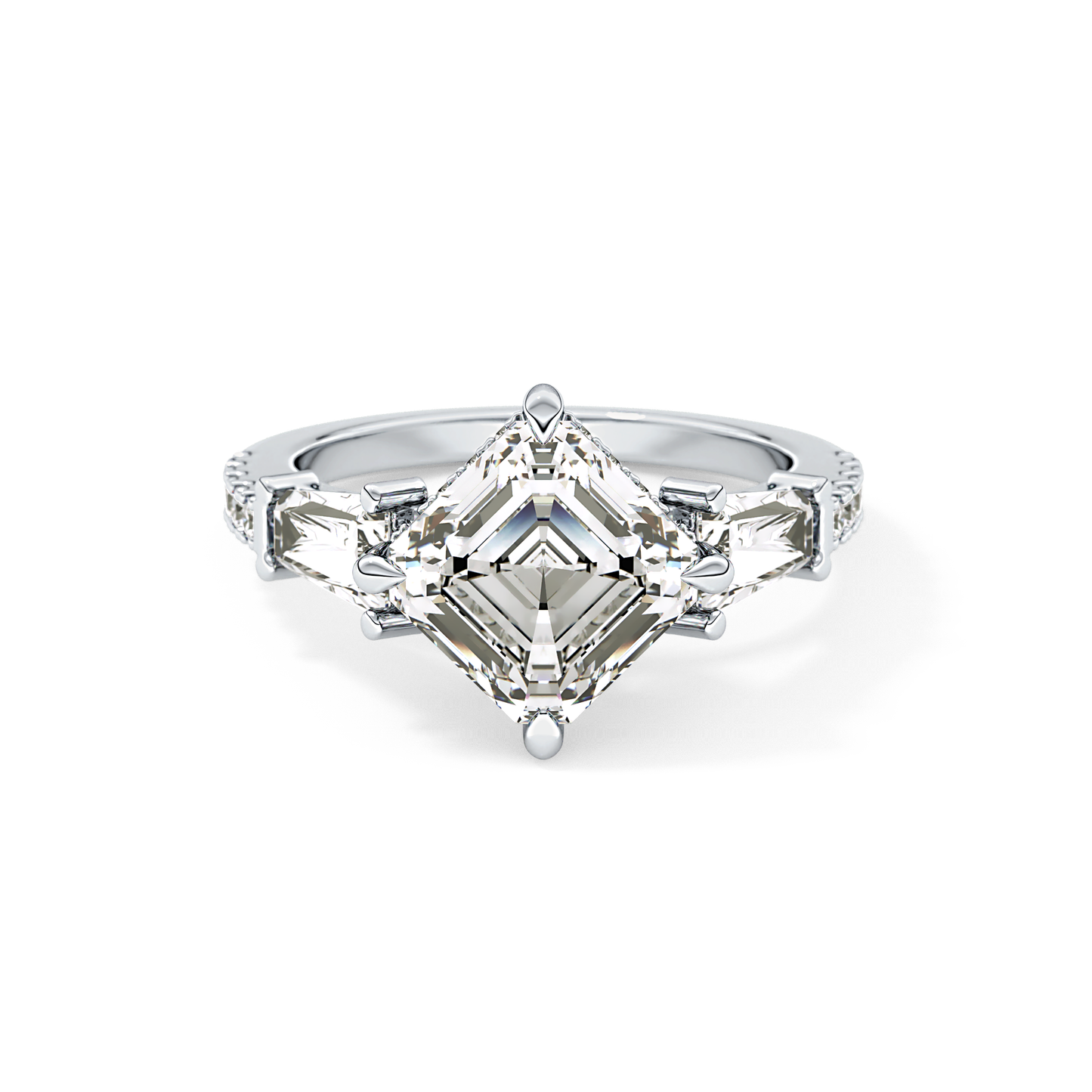 Asscher Cut 2.86 Carat Moissanite Ring – Cluster Setting in Gold 1