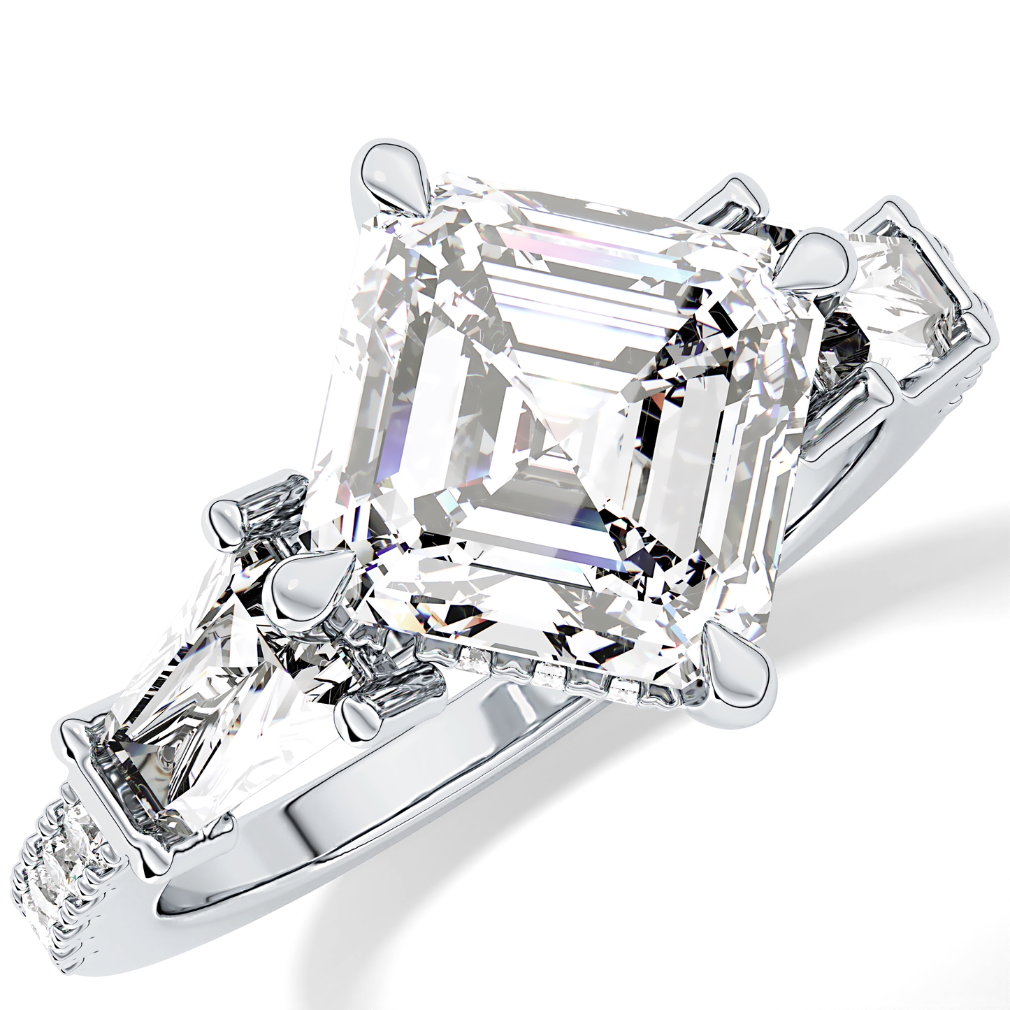Asscher Cut 2.86 Carat Moissanite Ring – Cluster Setting in Gold 7