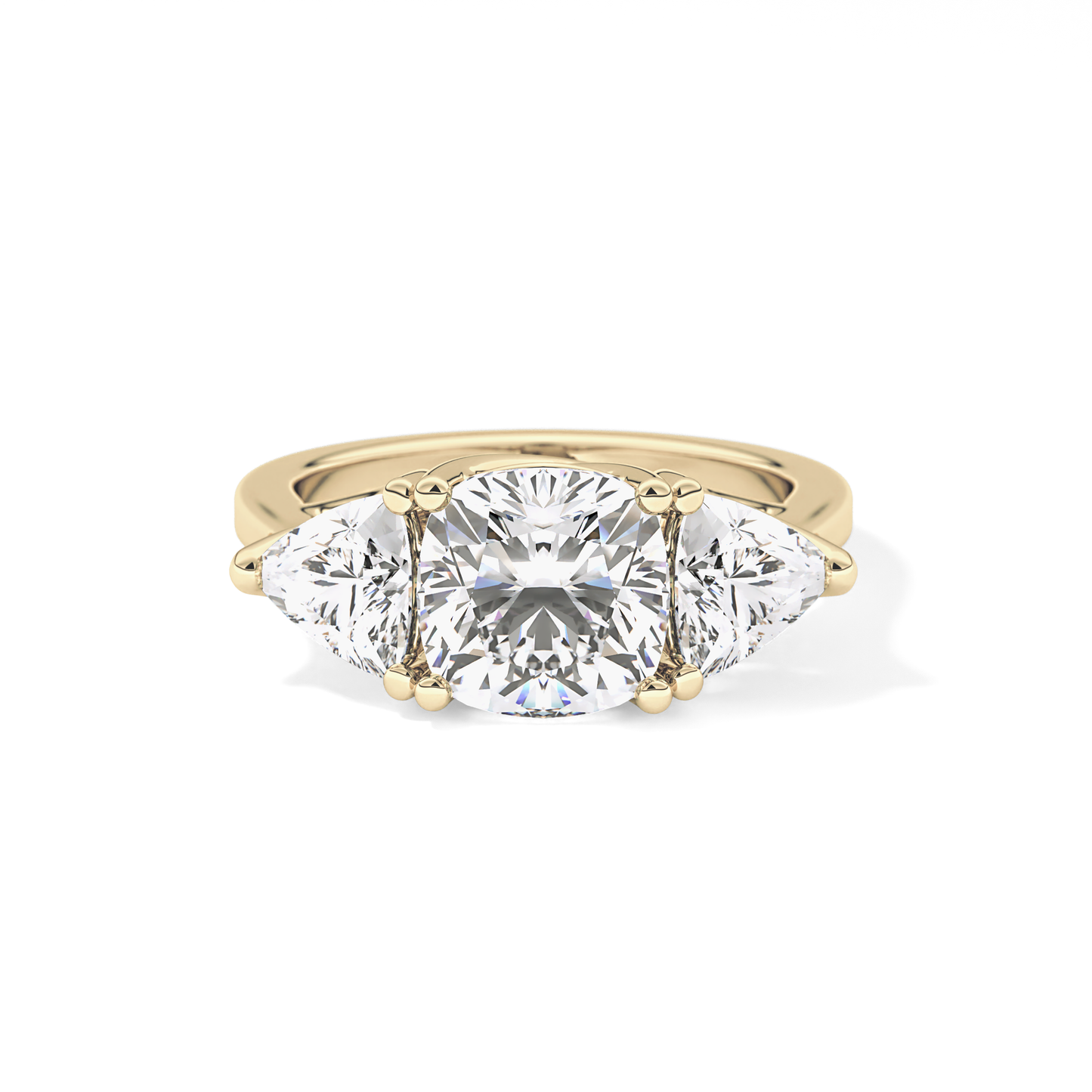 Cushion Cut 2.78 Carat Moissanite Ring – Three Stones Setting in Gold