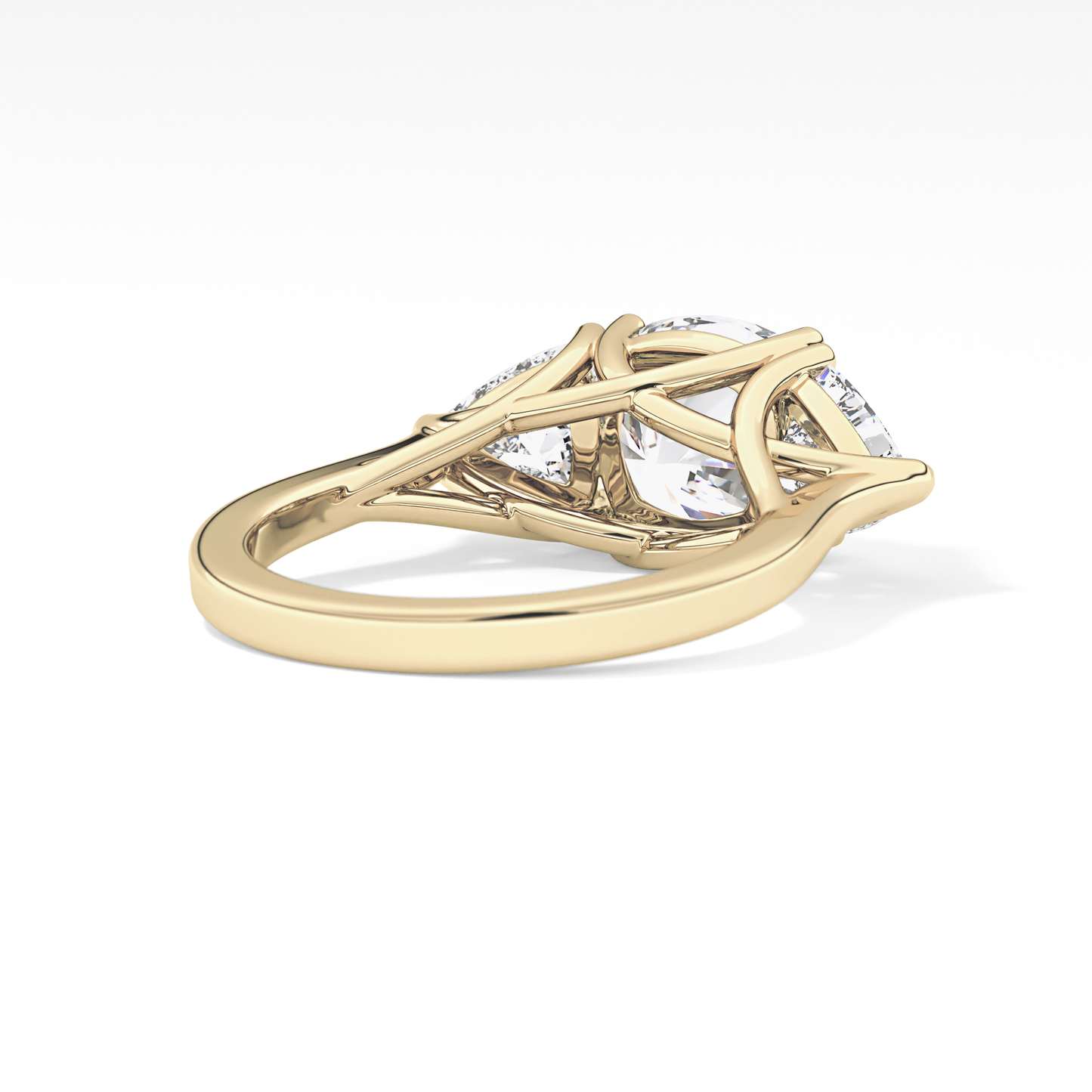 Cushion Cut 2.78 Carat Moissanite Ring – Three Stones Setting in Gold