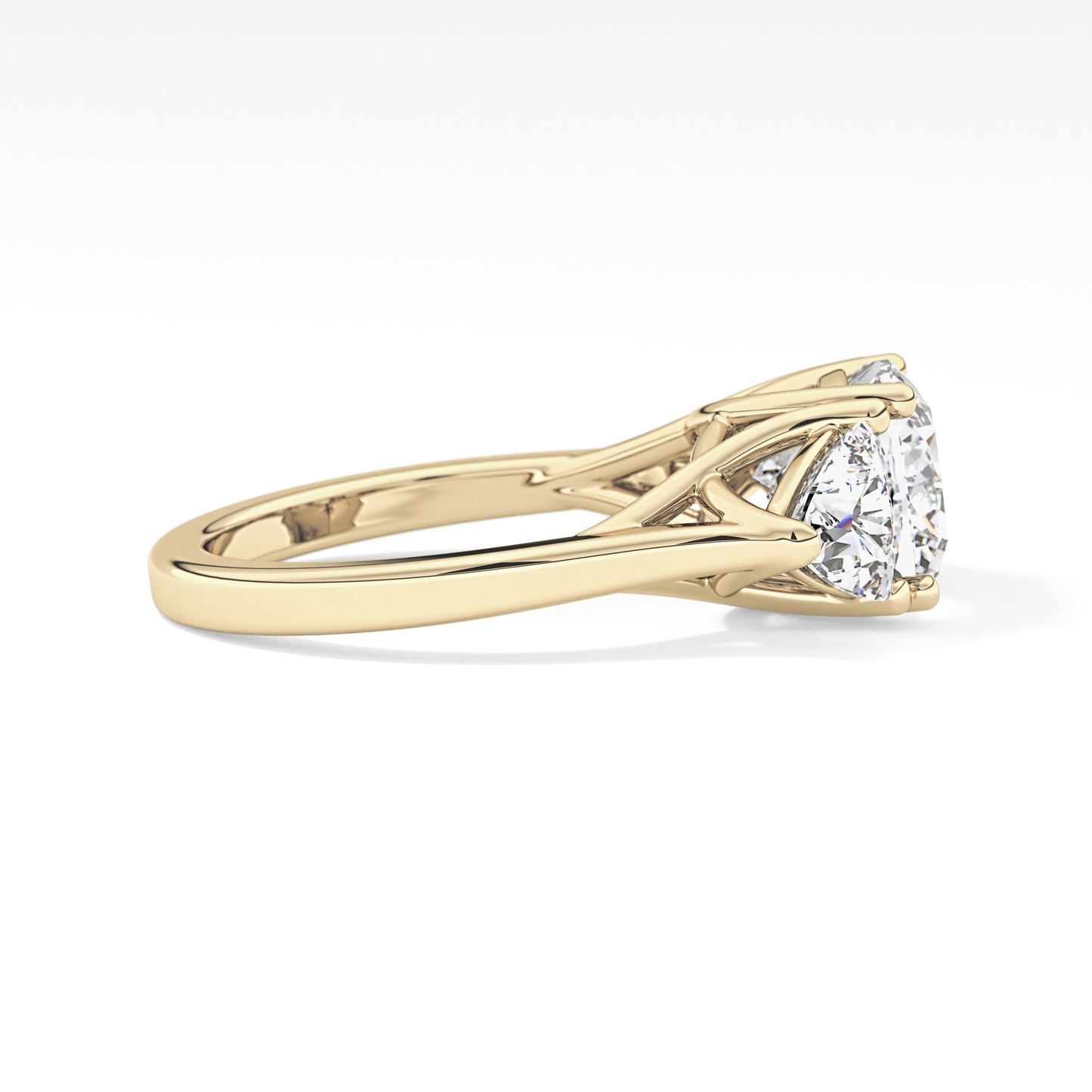 Cushion Cut 2.78 Carat Moissanite Ring – Three Stones Setting in Gold