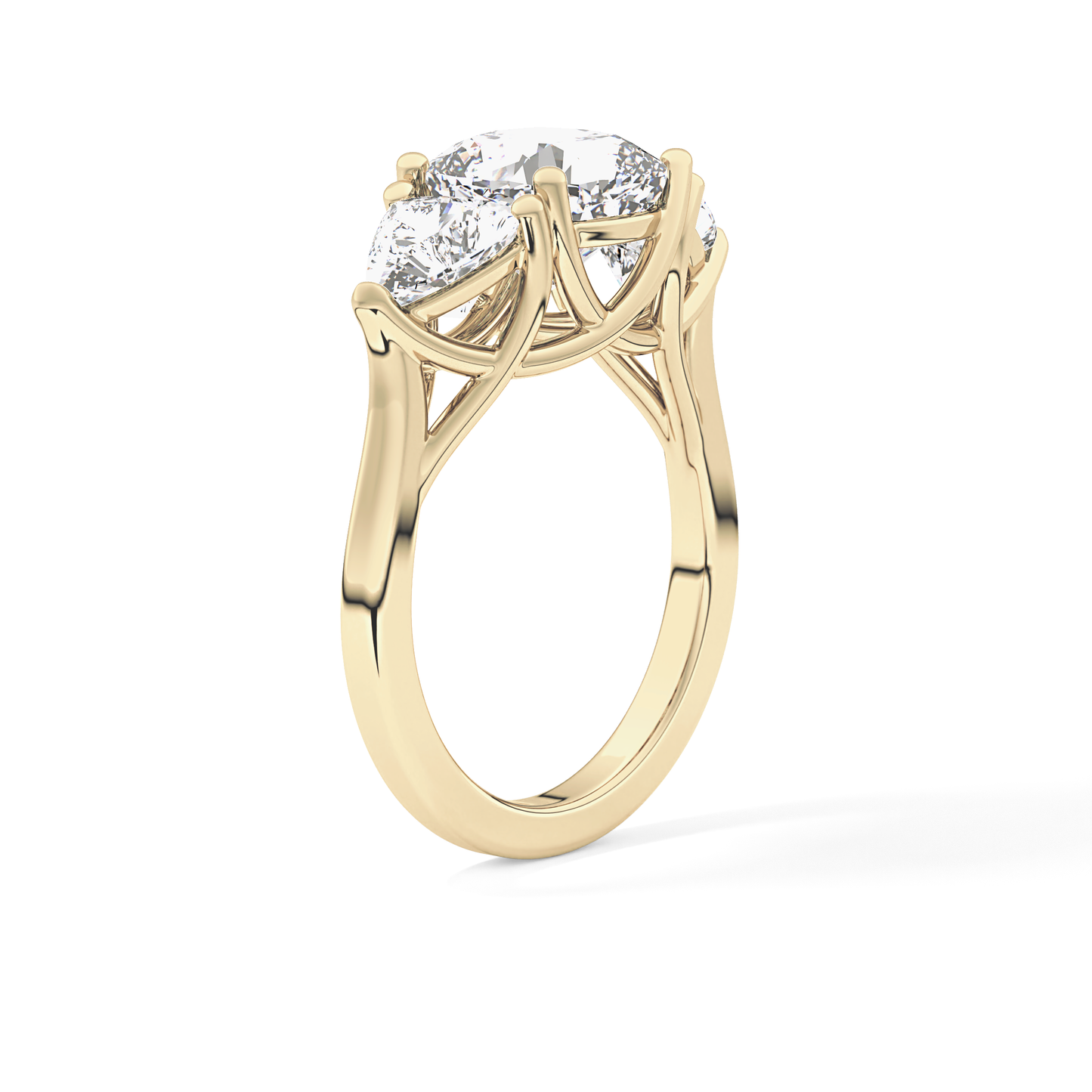 Cushion Cut 2.78 Carat Moissanite Ring – Three Stones Setting in Gold