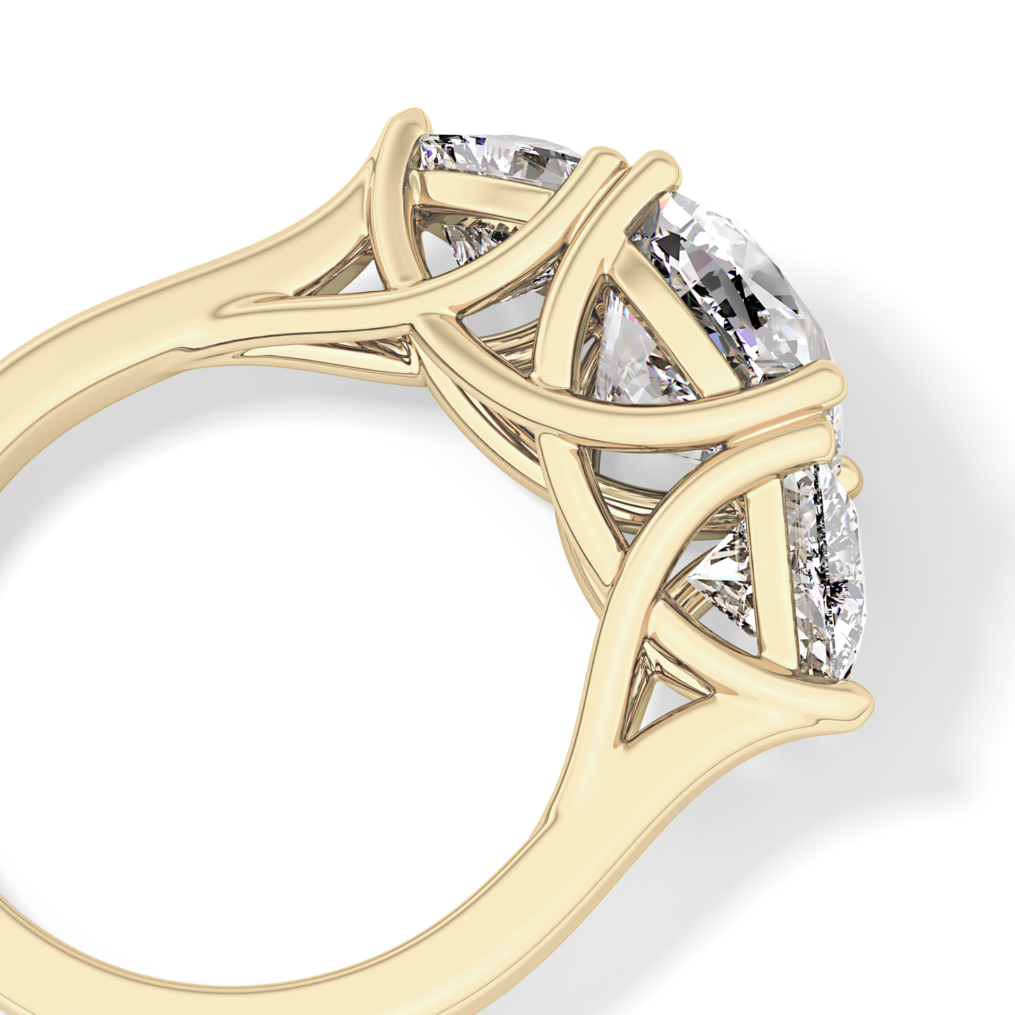 Cushion Cut 2.78 Carat Moissanite Ring – Three Stones Setting in Gold