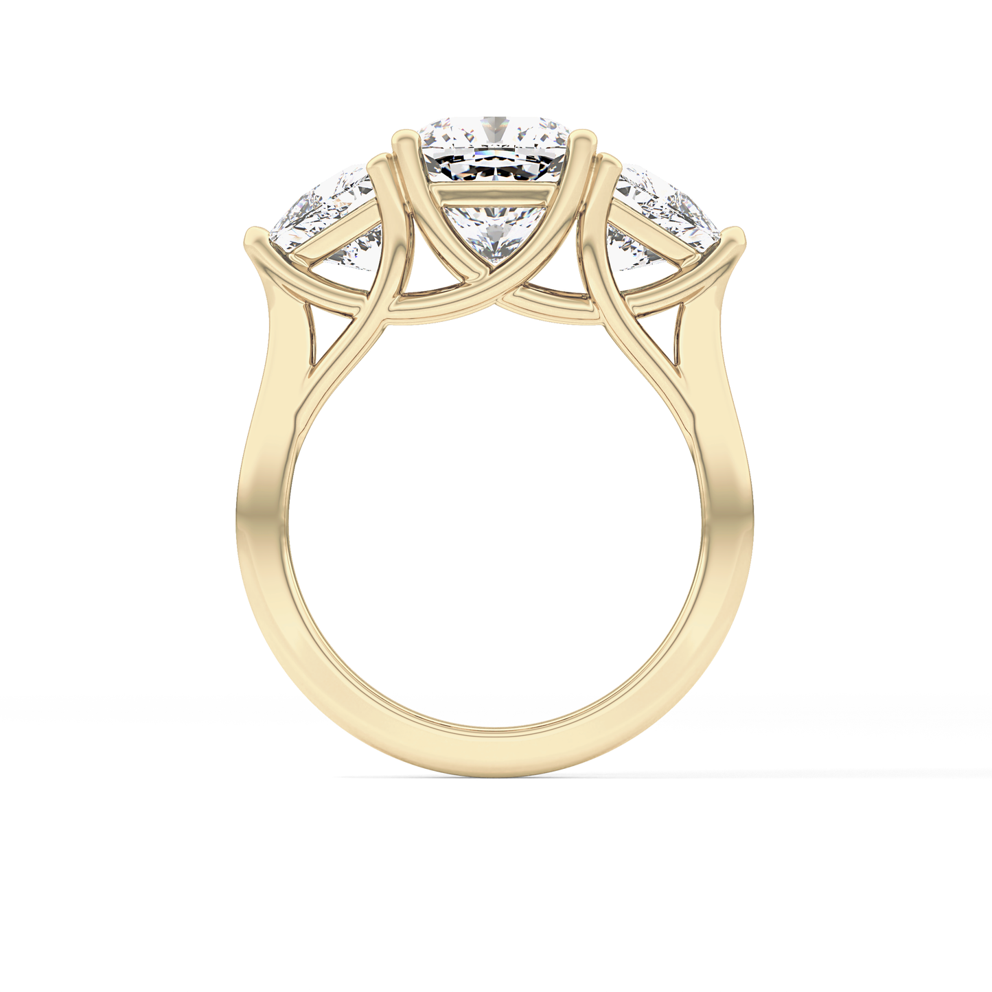 Cushion Cut 2.78 Carat Moissanite Ring – Three Stones Setting in Gold
