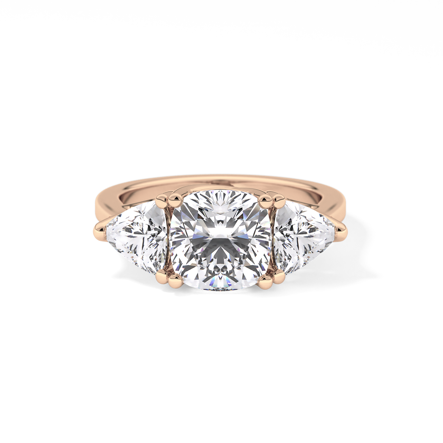 Cushion Cut 2.78 Carat Moissanite Ring – Three Stones Setting in Gold
