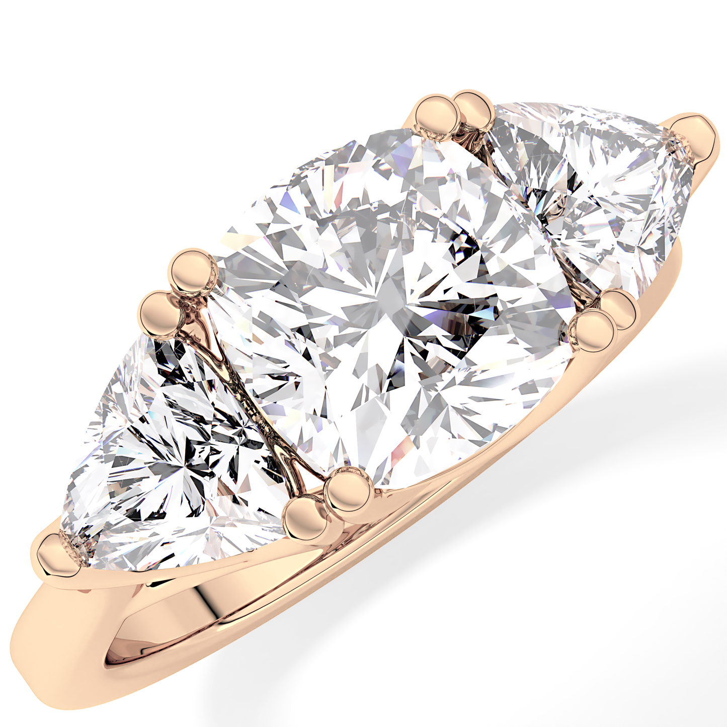Cushion Cut 2.78 Carat Moissanite Ring – Three Stones Setting in Gold