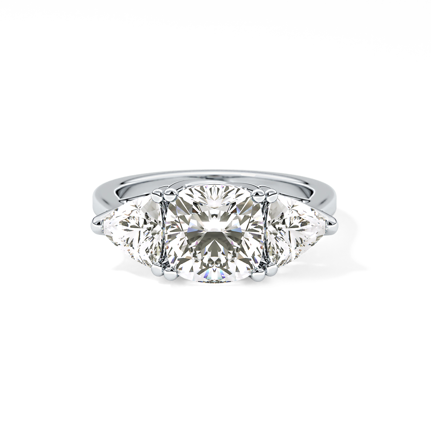 Cushion Cut 2.78 Carat Moissanite Ring – Three Stones Setting in Gold