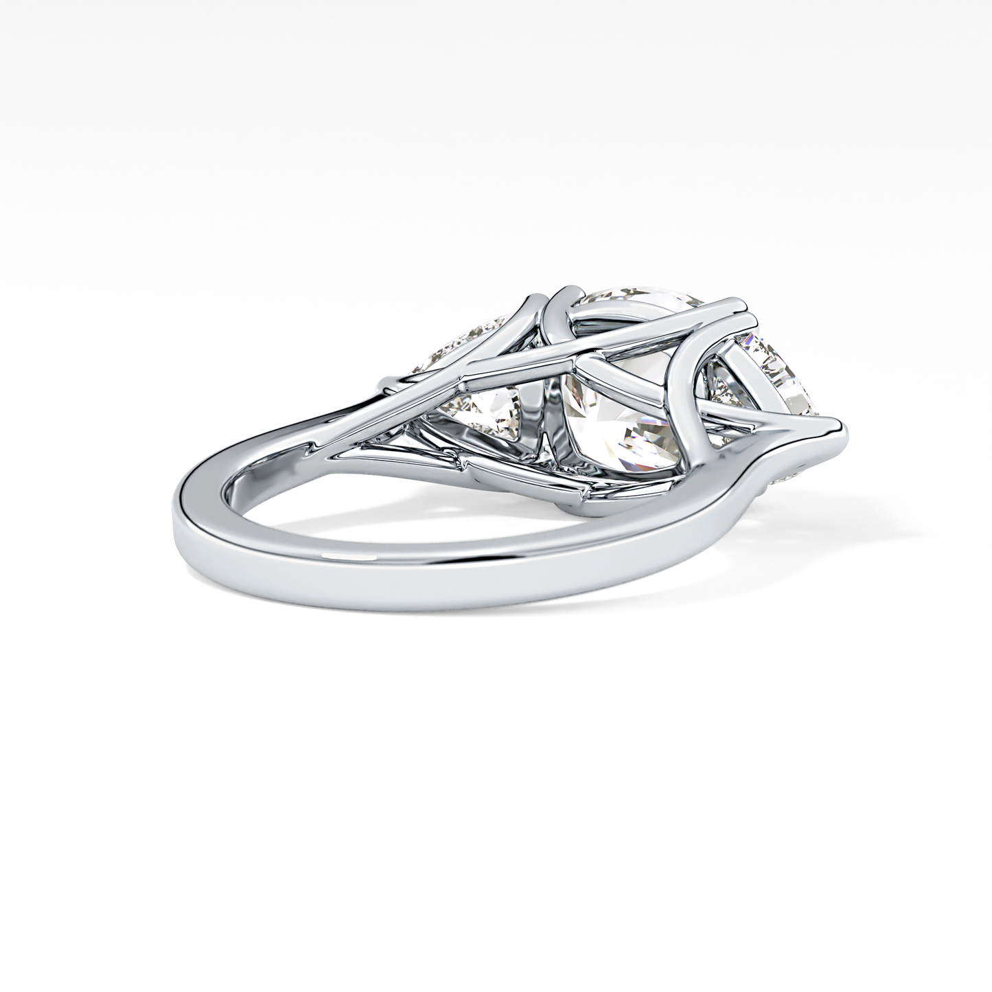 Cushion Cut 2.78 Carat Moissanite Ring – Three Stones Setting in Gold