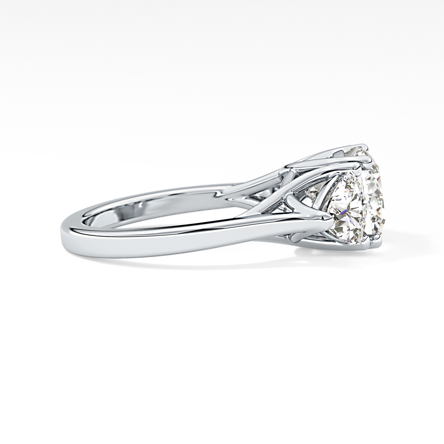 Cushion Cut 2.78 Carat Moissanite Ring – Three Stones Setting in Gold