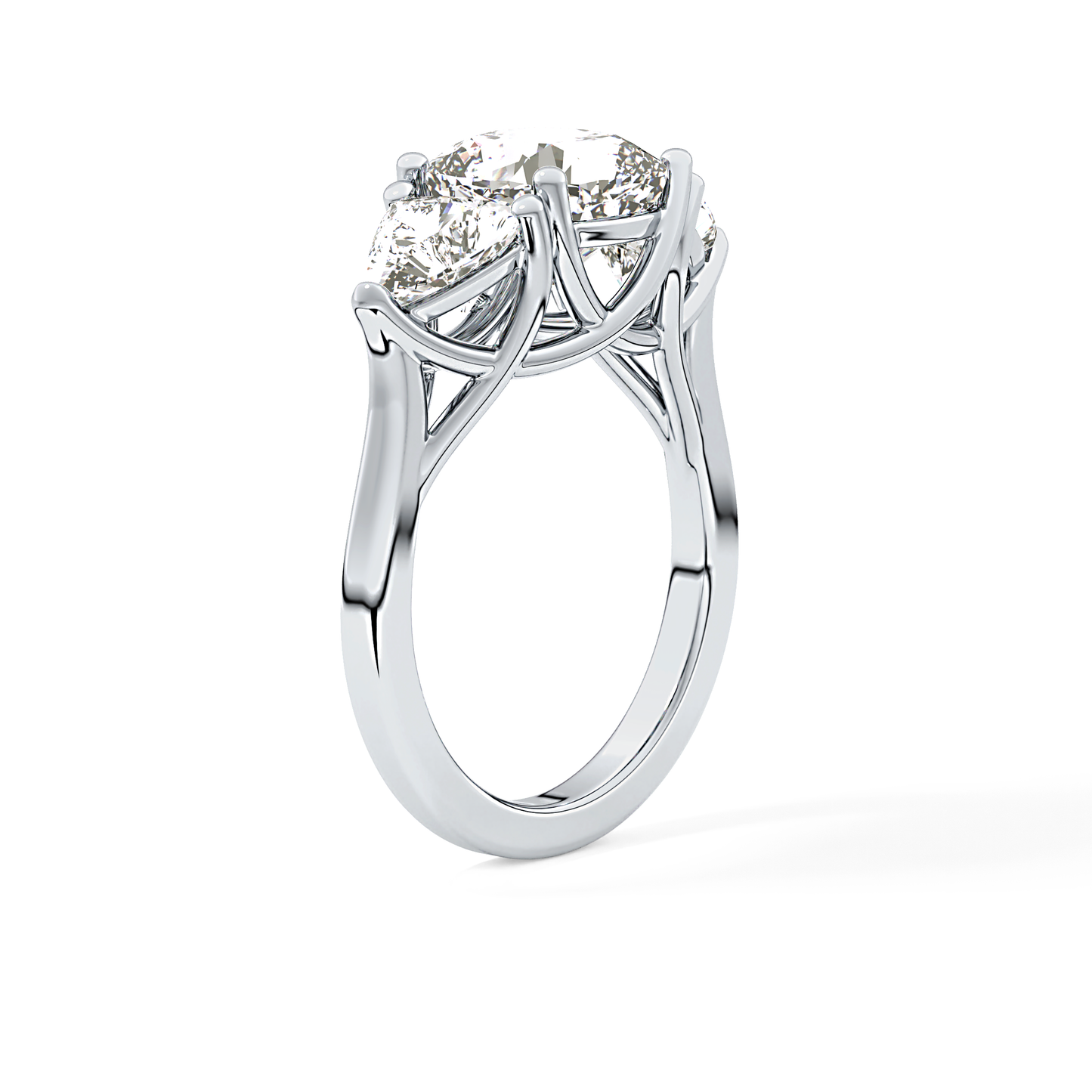 Cushion Cut 2.78 Carat Moissanite Ring – Three Stones Setting in Gold
