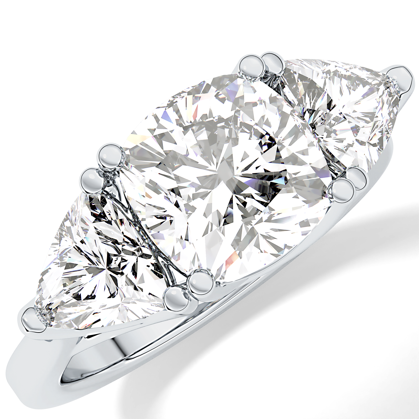 Cushion Cut 2.78 Carat Moissanite Ring – Three Stones Setting in Gold