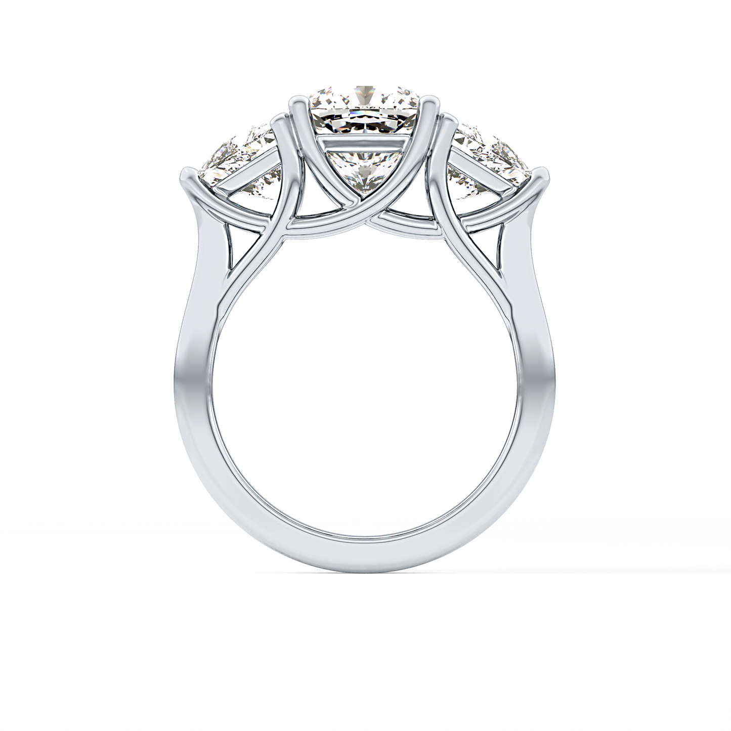 Cushion Cut 2.78 Carat Moissanite Ring – Three Stones Setting in Gold