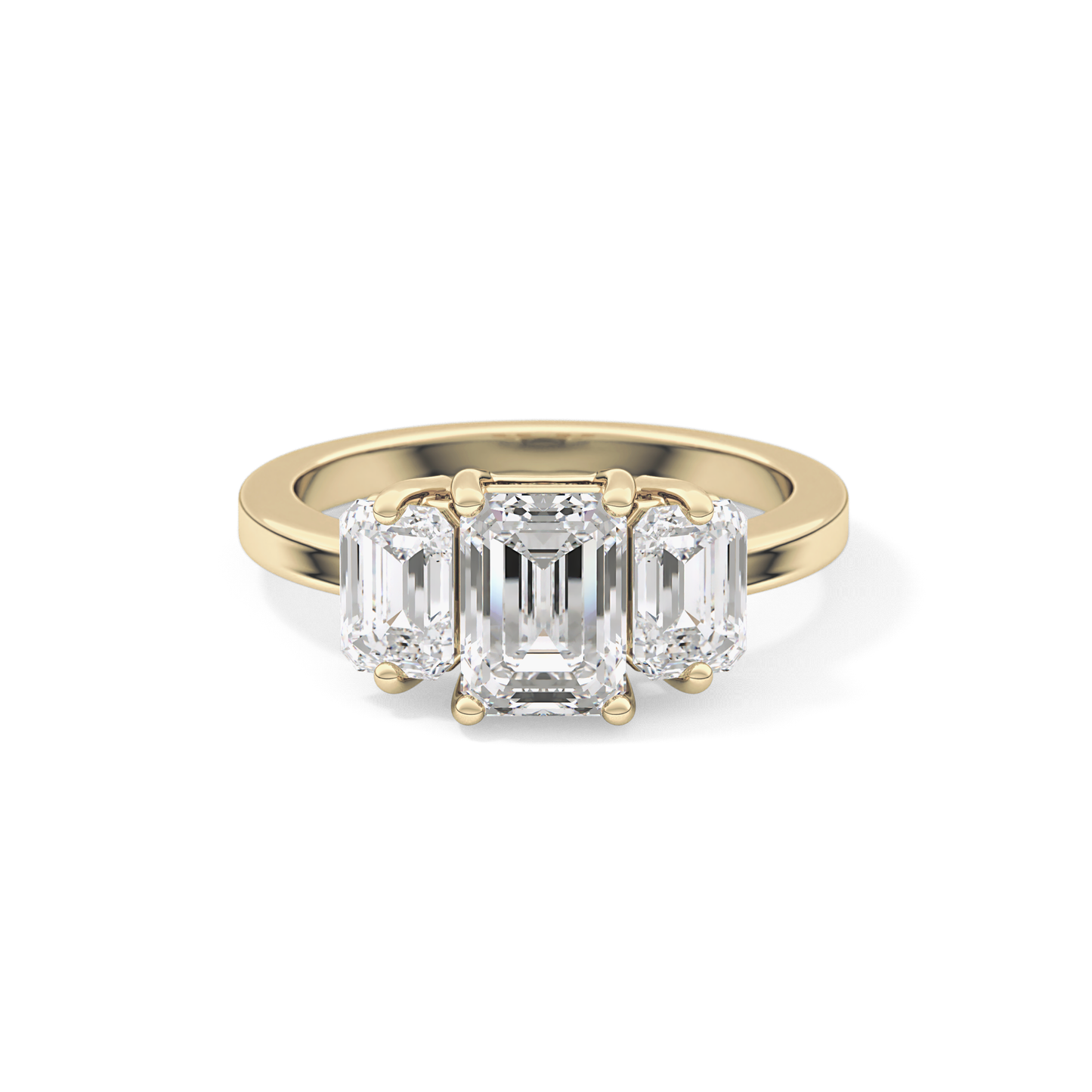 Emerald Cut 1.25 Carat Moissanite Ring – Three Stones Setting in Gold