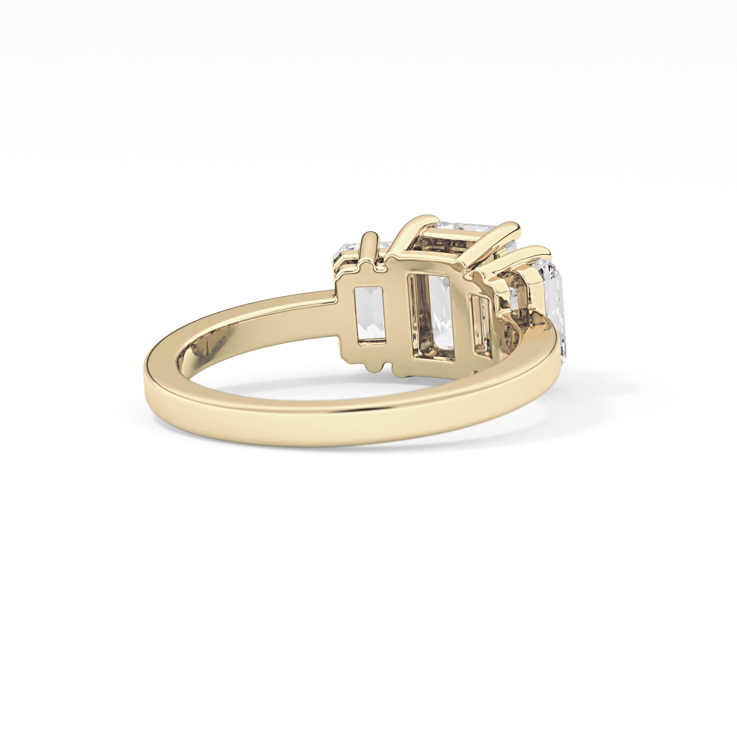 Emerald Cut 1.25 Carat Moissanite Ring – Three Stones Setting in Gold