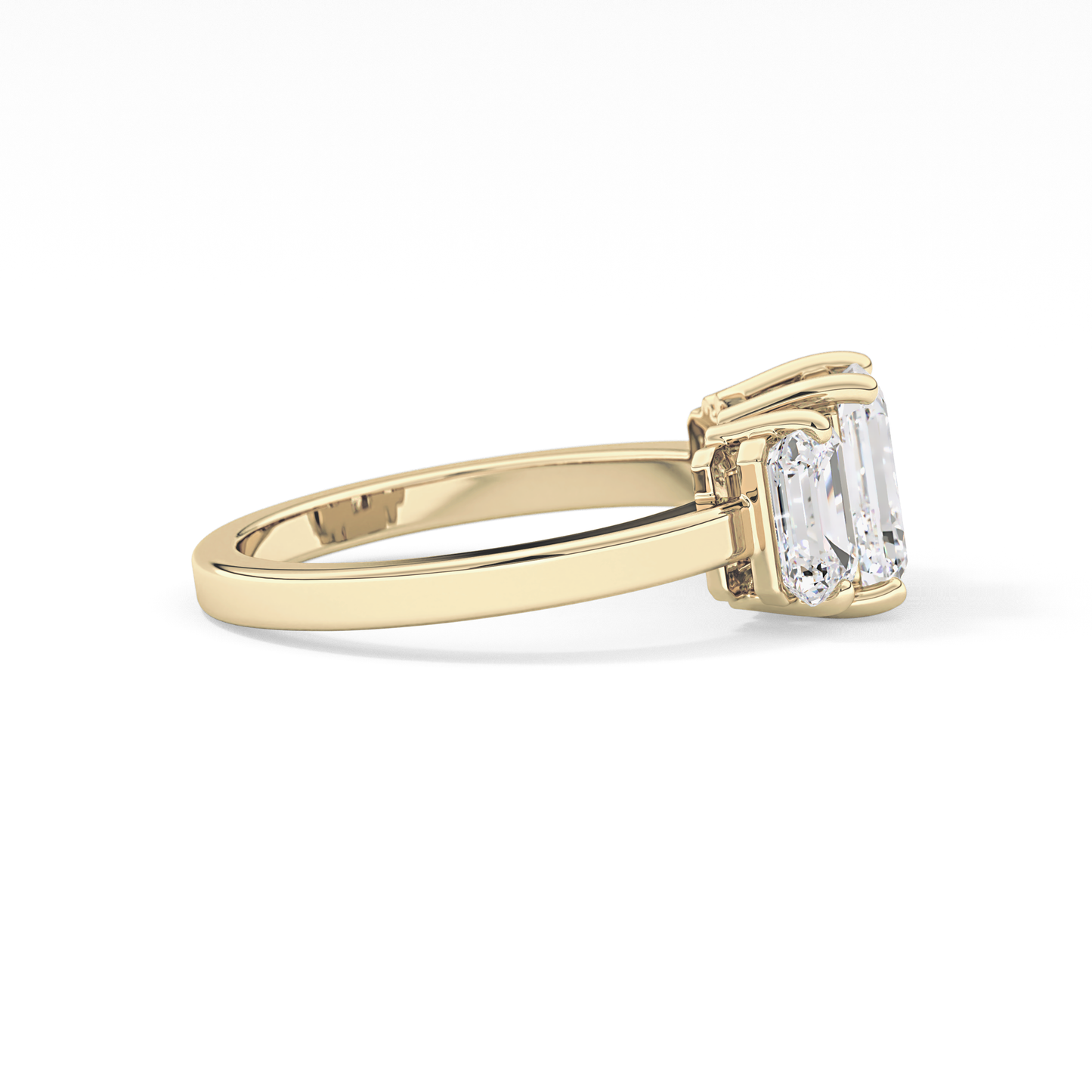 Emerald Cut 1.25 Carat Moissanite Ring – Three Stones Setting in Gold