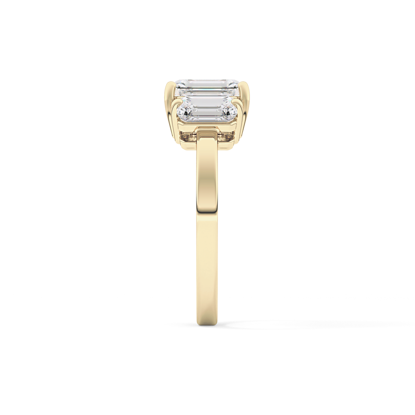 Emerald Cut 1.25 Carat Moissanite Ring – Three Stones Setting in Gold