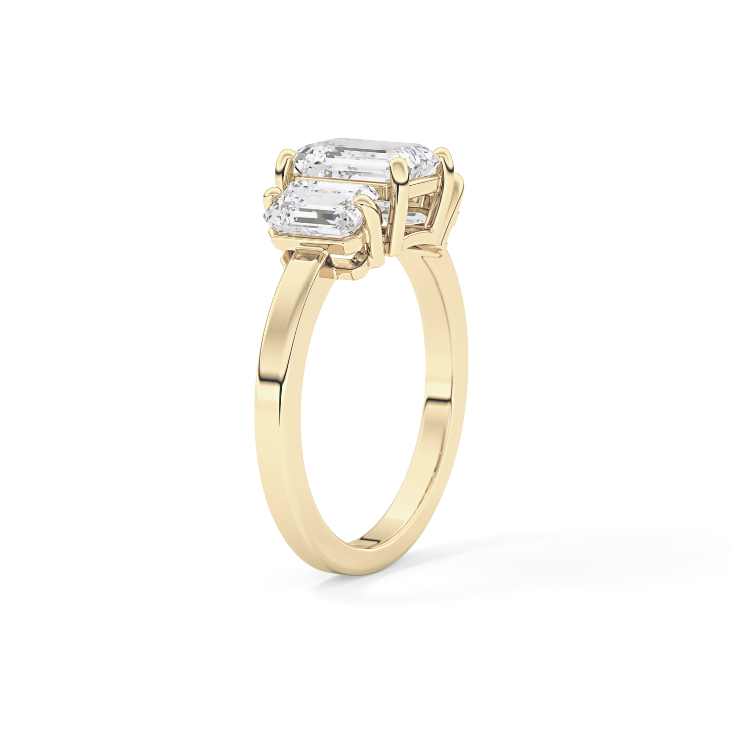 Emerald Cut 1.25 Carat Moissanite Ring – Three Stones Setting in Gold