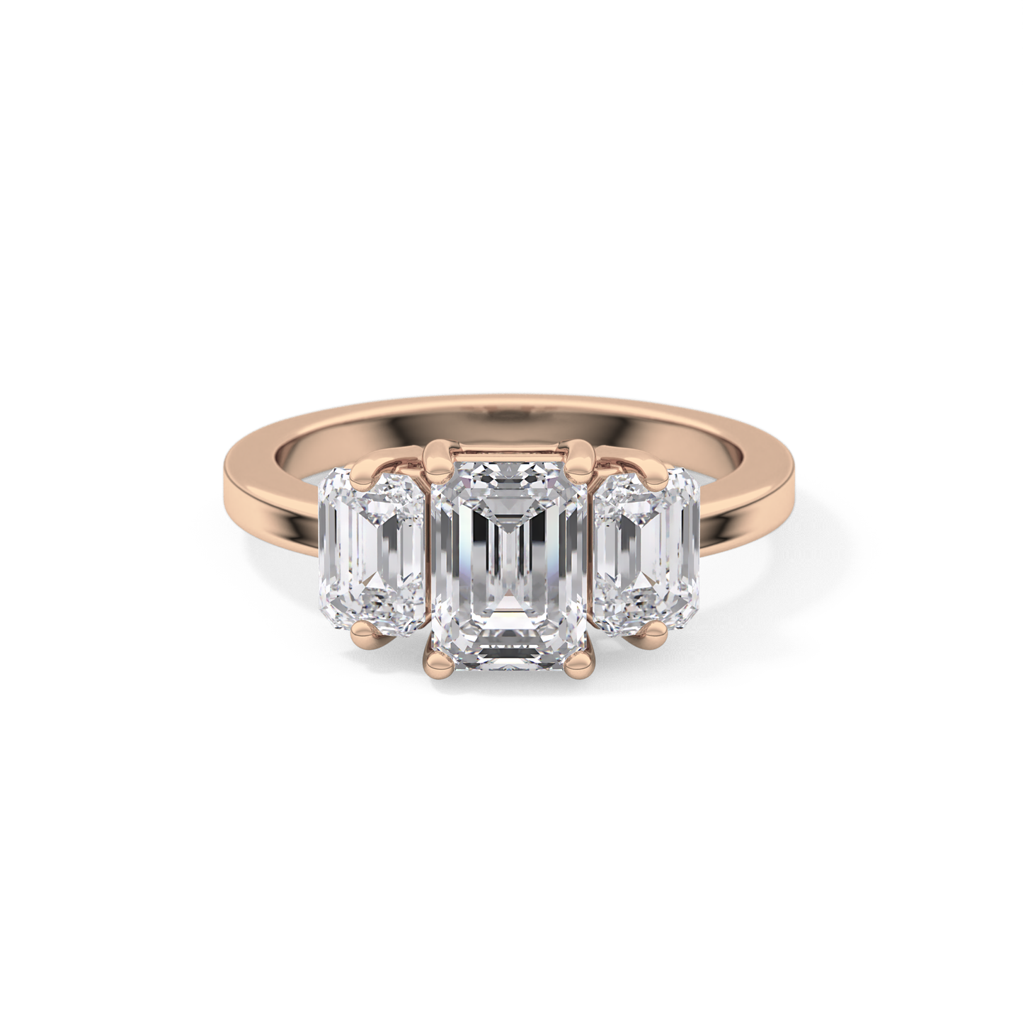 Emerald Cut 1.25 Carat Moissanite Ring – Three Stones Setting in Gold