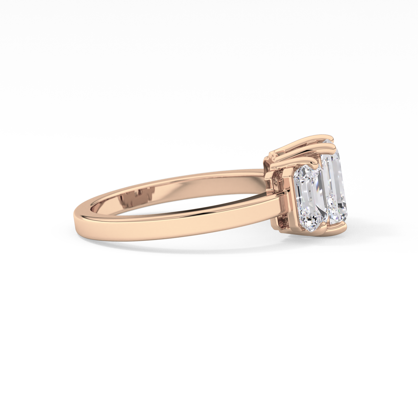 Emerald Cut 1.25 Carat Moissanite Ring – Three Stones Setting in Gold