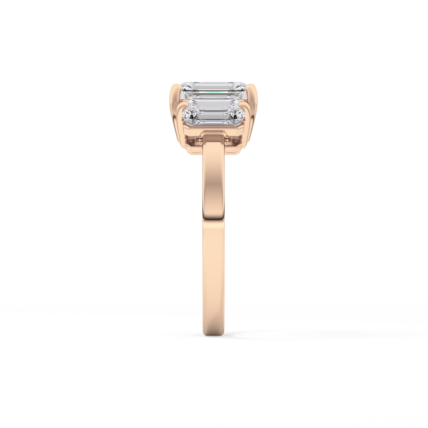Emerald Cut 1.25 Carat Moissanite Ring – Three Stones Setting in Gold