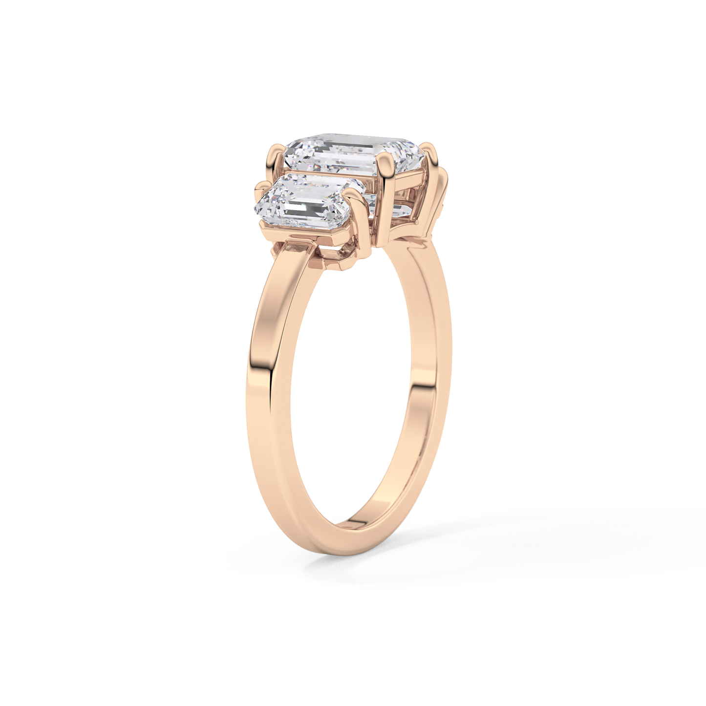 Emerald Cut 1.25 Carat Moissanite Ring – Three Stones Setting in Gold