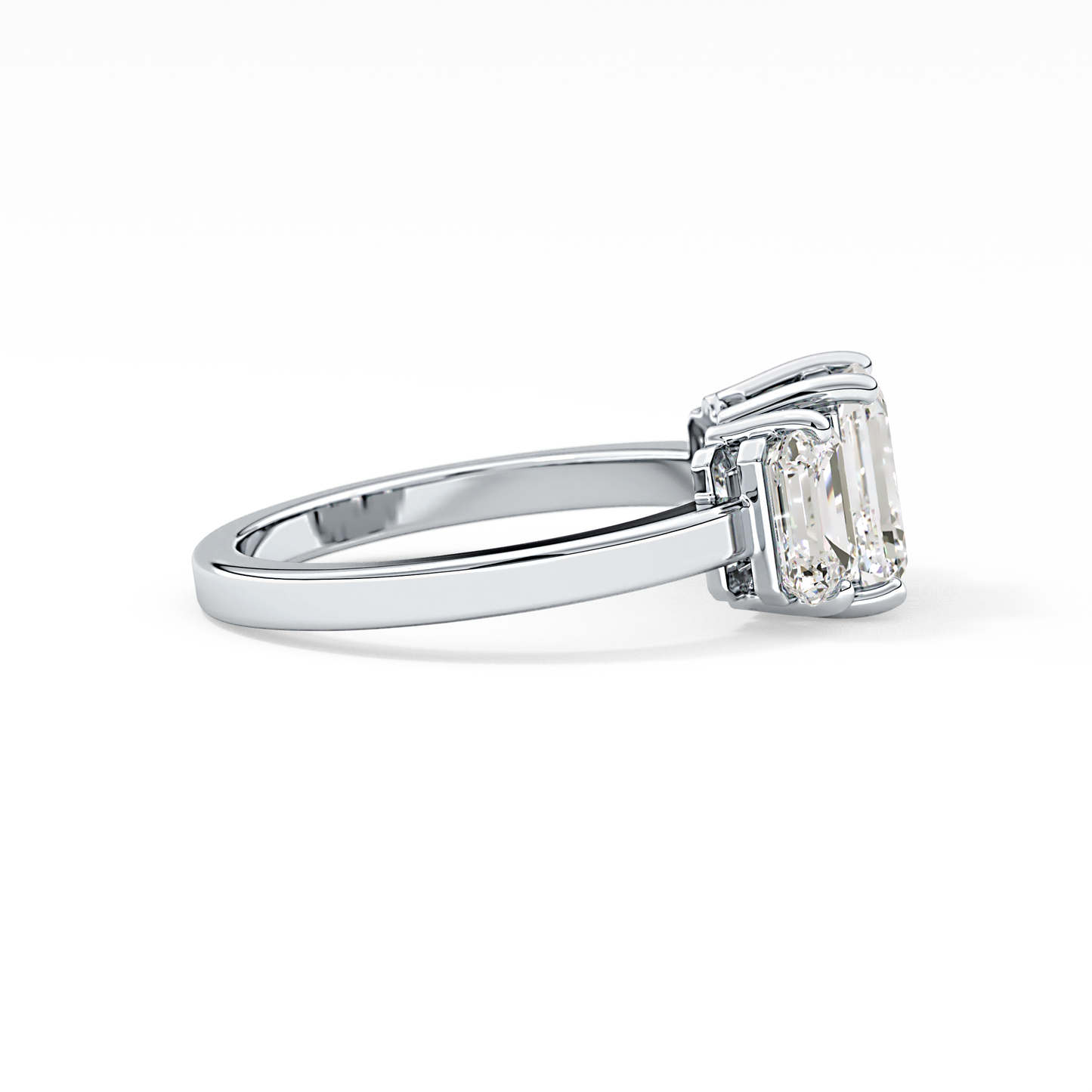 Emerald Cut 1.25 Carat Moissanite Ring – Three Stones Setting in Gold