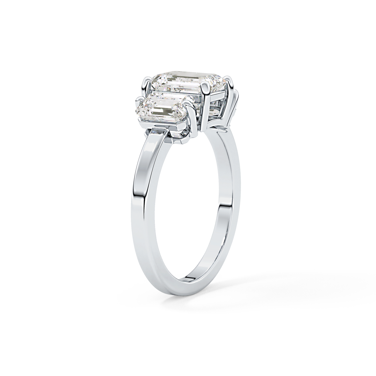 Emerald Cut 1.25 Carat Moissanite Ring – Three Stones Setting in Gold