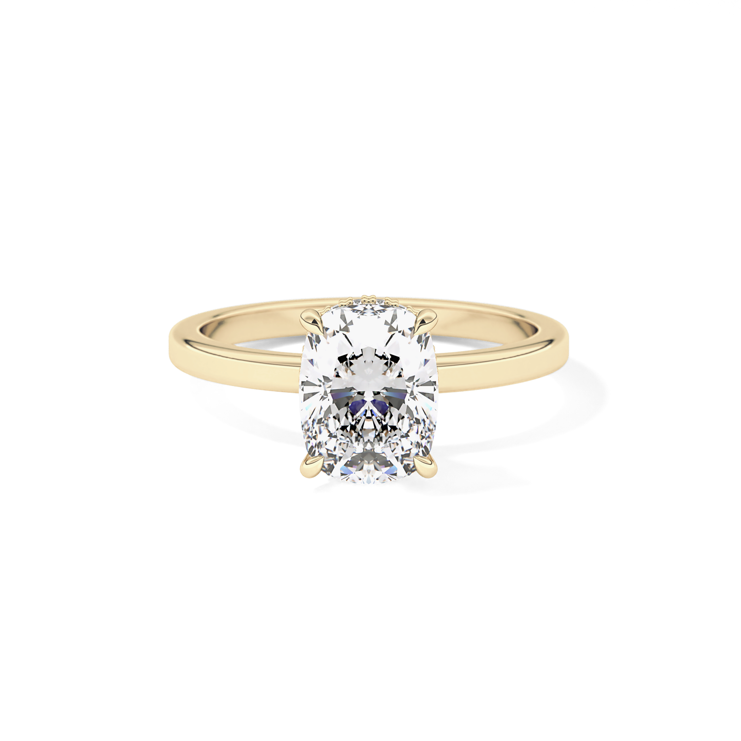 Cushion Cut 1.94 Carat Moissanite Ring – Hidden Halo Setting in Gold