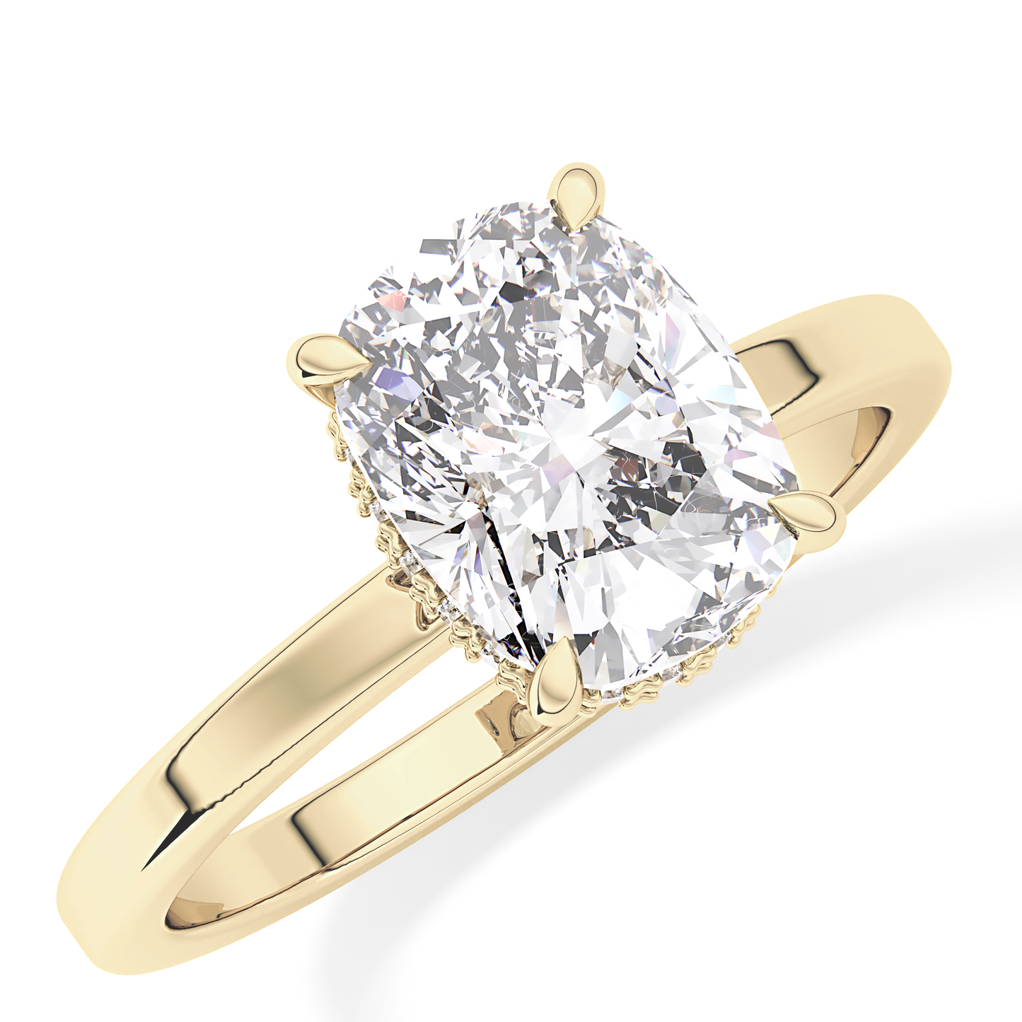 Cushion Cut 1.94 Carat Moissanite Ring – Hidden Halo Setting in Gold