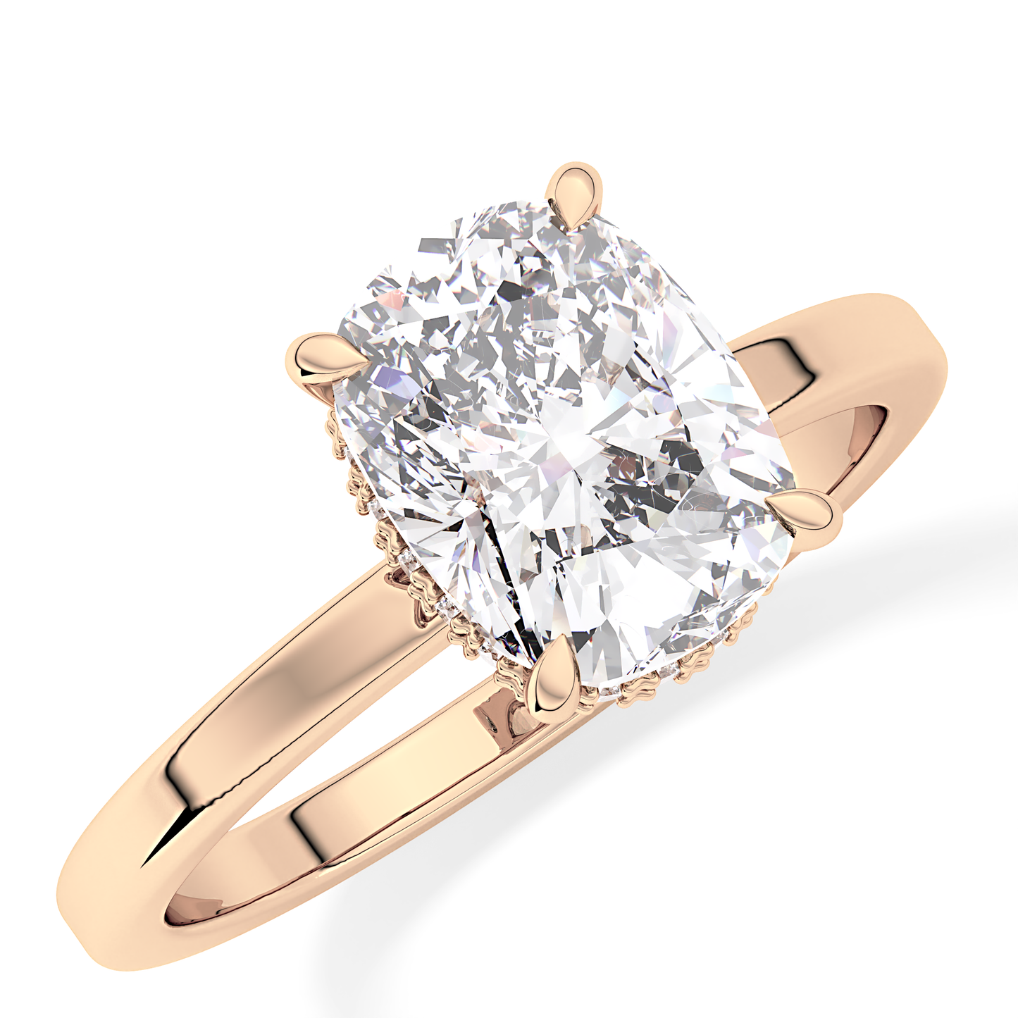 Cushion Cut 1.94 Carat Moissanite Ring – Hidden Halo Setting in Gold