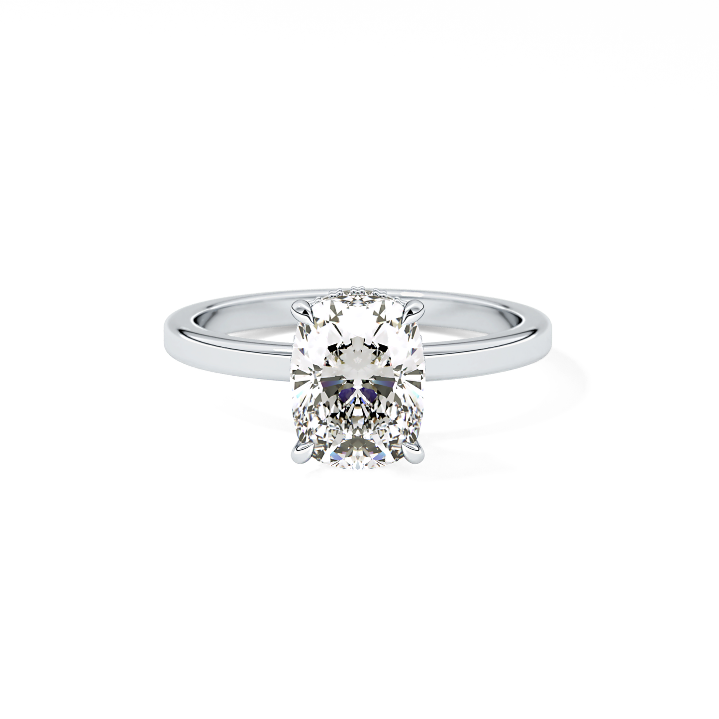 Cushion Cut 1.94 Carat Moissanite Ring – Hidden Halo Setting in Gold