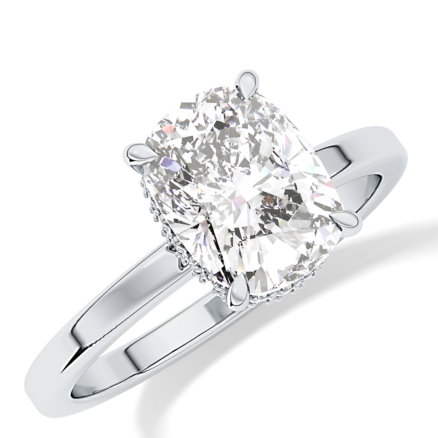 Cushion Cut 1.94 Carat Moissanite Ring – Hidden Halo Setting in Gold