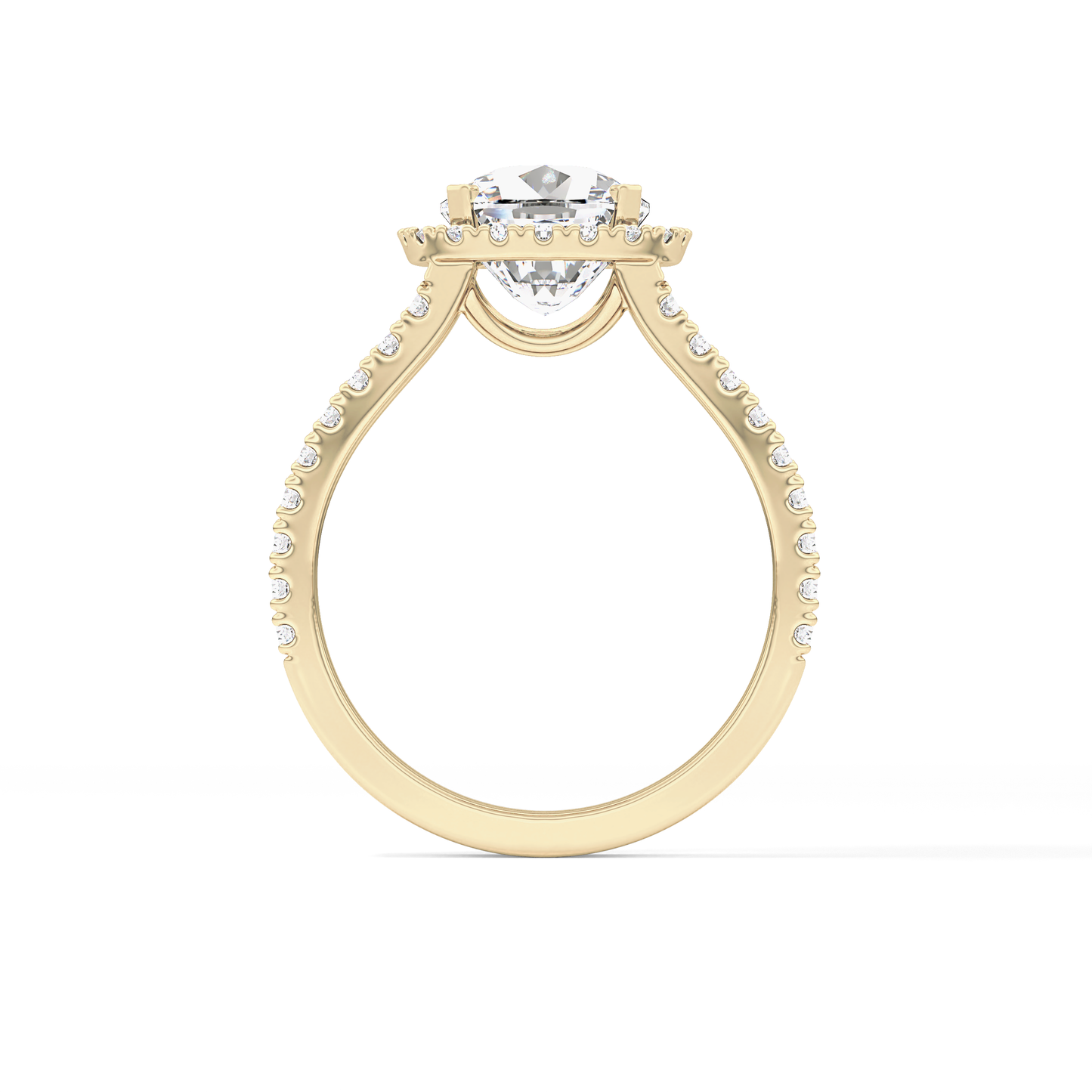 Cushion Cut 3.28 Carat Moissanite Ring – Split Shank & Halo Setting in Gold