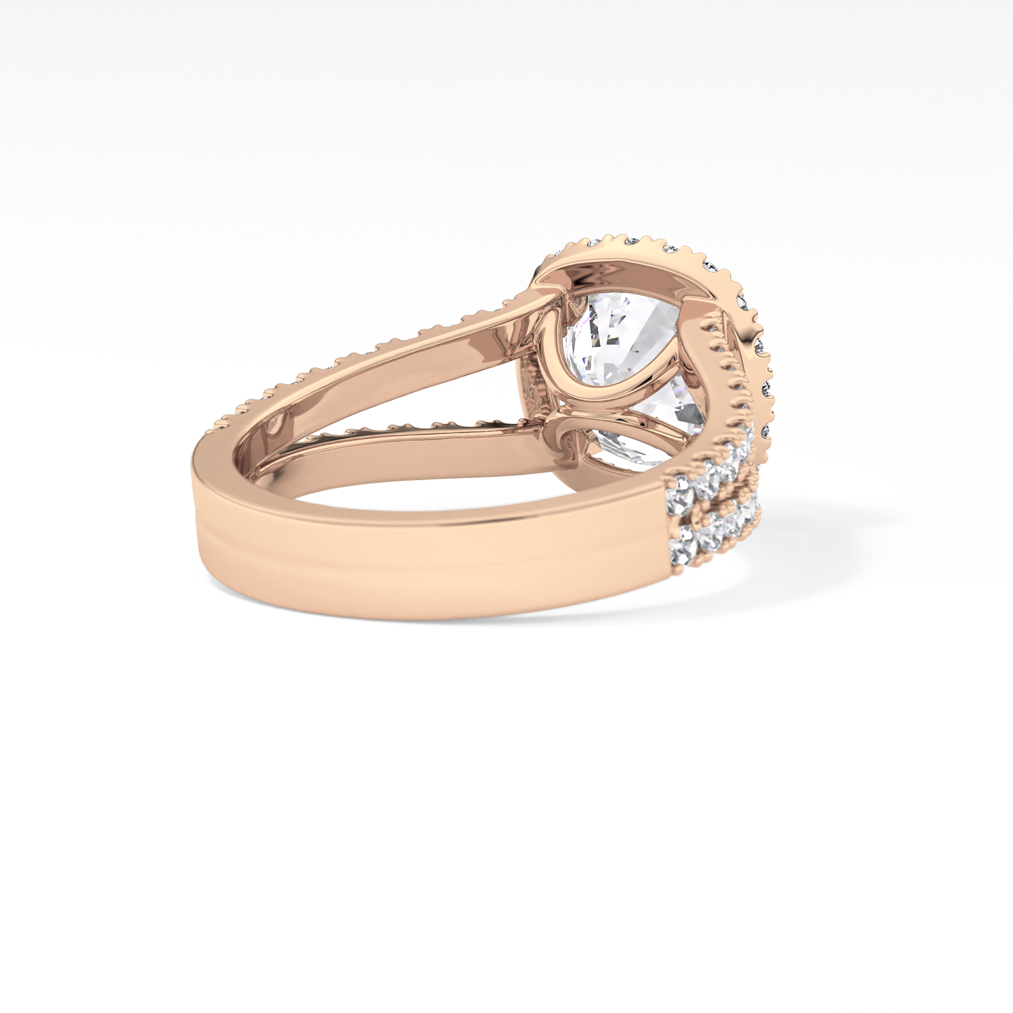 Cushion Cut 3.28 Carat Moissanite Ring – Split Shank & Halo Setting in Gold