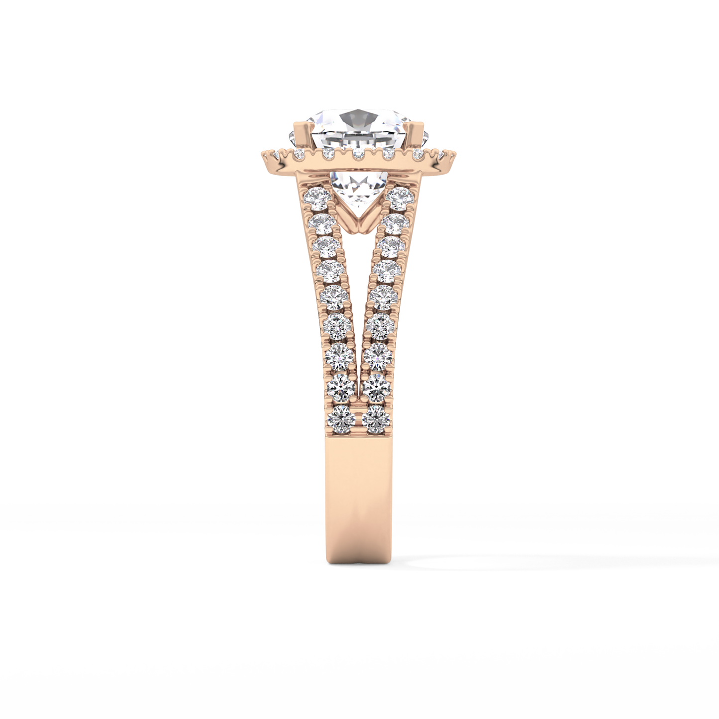 Cushion Cut 3.28 Carat Moissanite Ring – Split Shank & Halo Setting in Gold