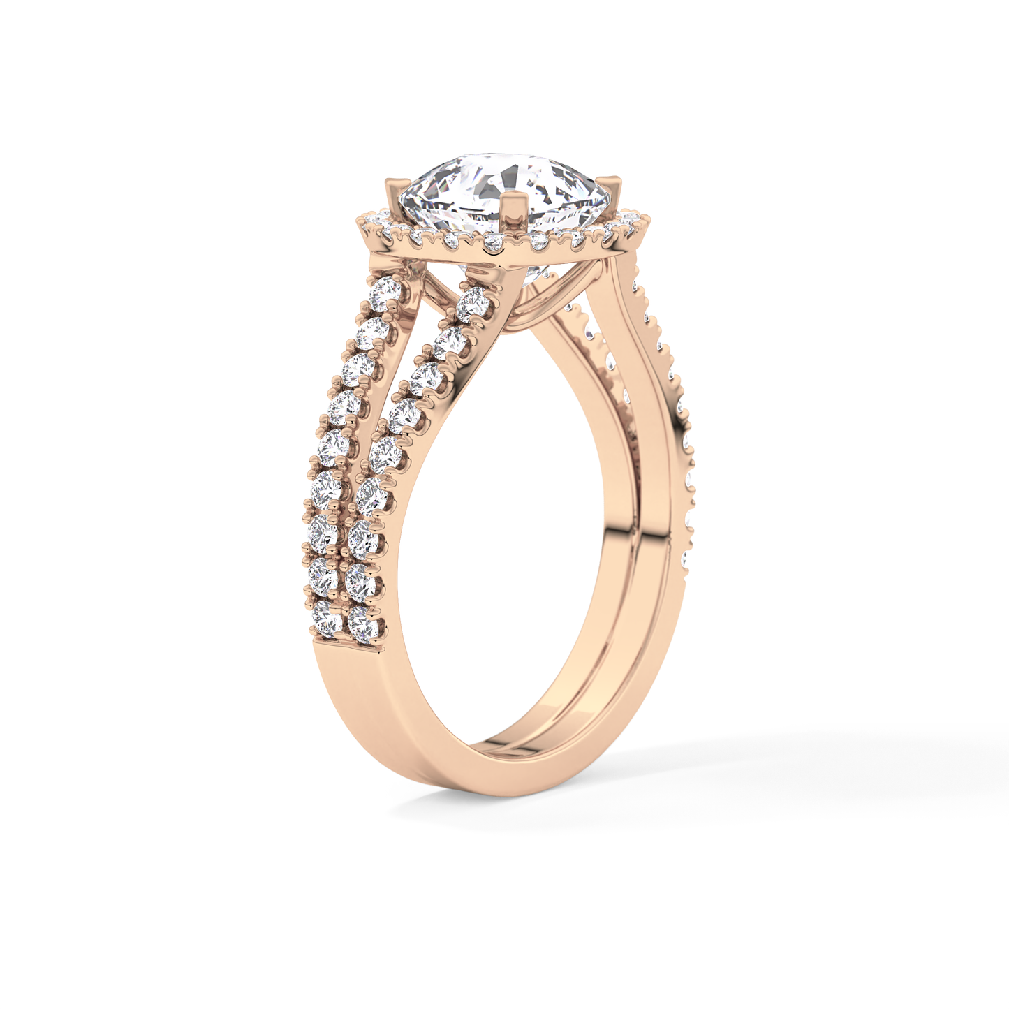 Cushion Cut 3.28 Carat Moissanite Ring – Split Shank & Halo Setting in Gold