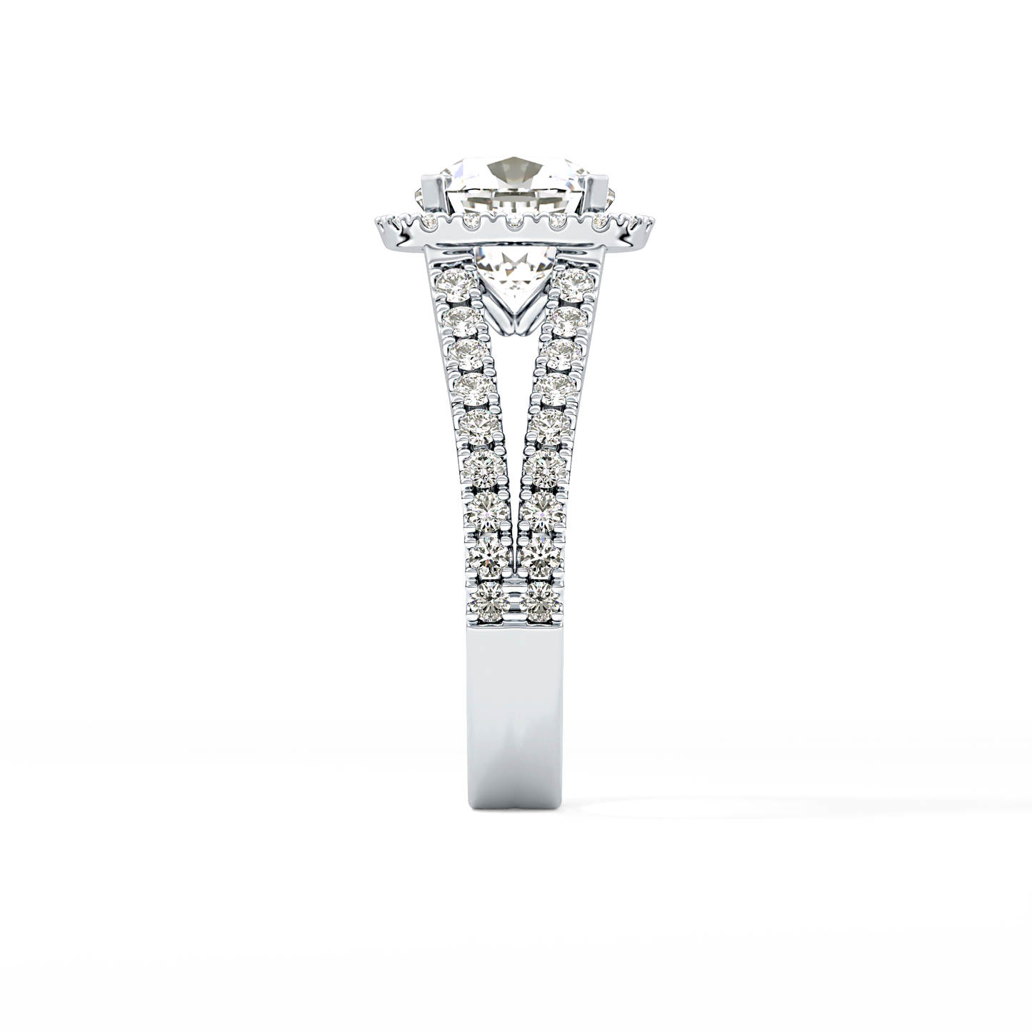 Cushion Cut 3.28 Carat Moissanite Ring – Split Shank & Halo Setting in Gold