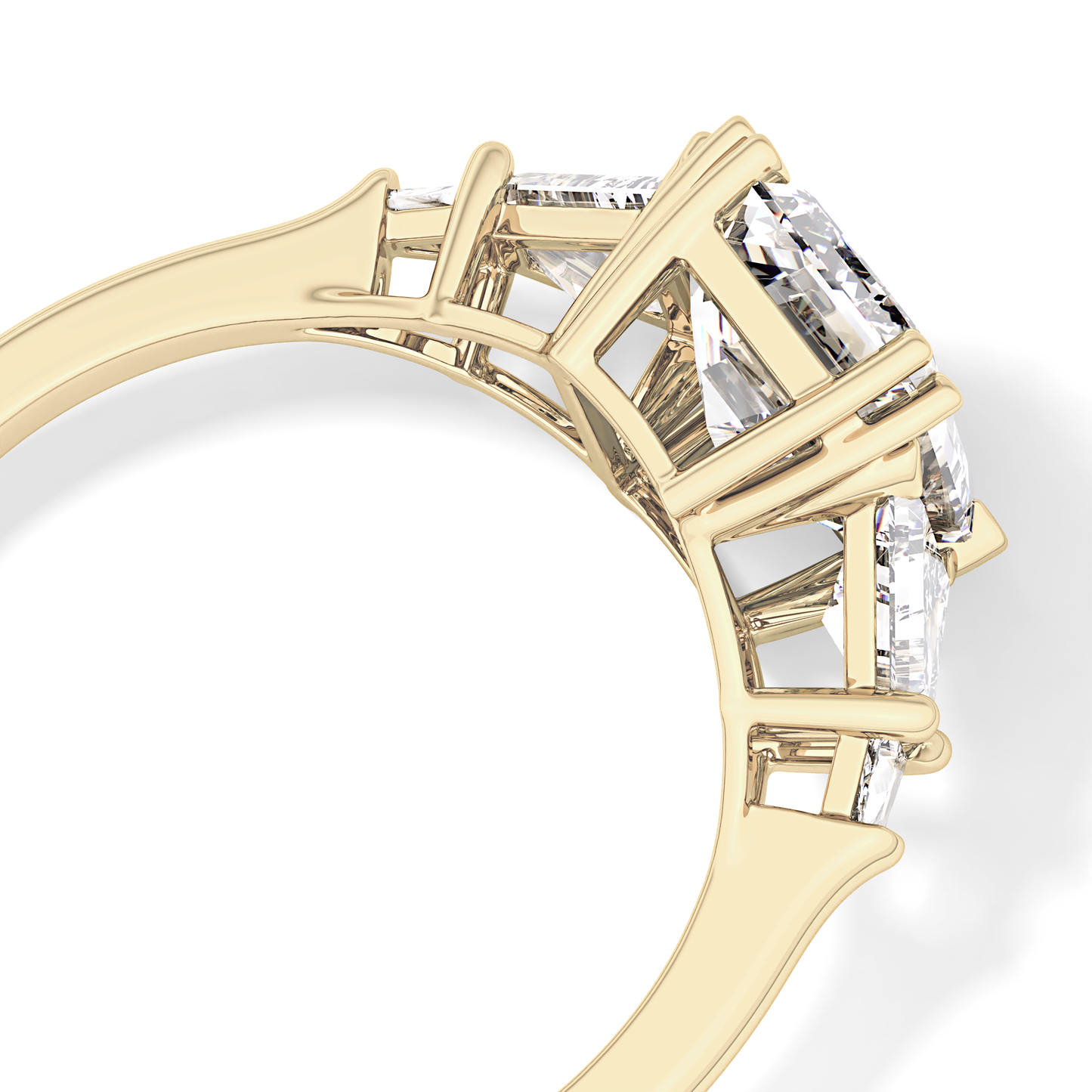 Emerald Cut 1.90 Carat Moissanite Ring – Five Stones Setting in Gold