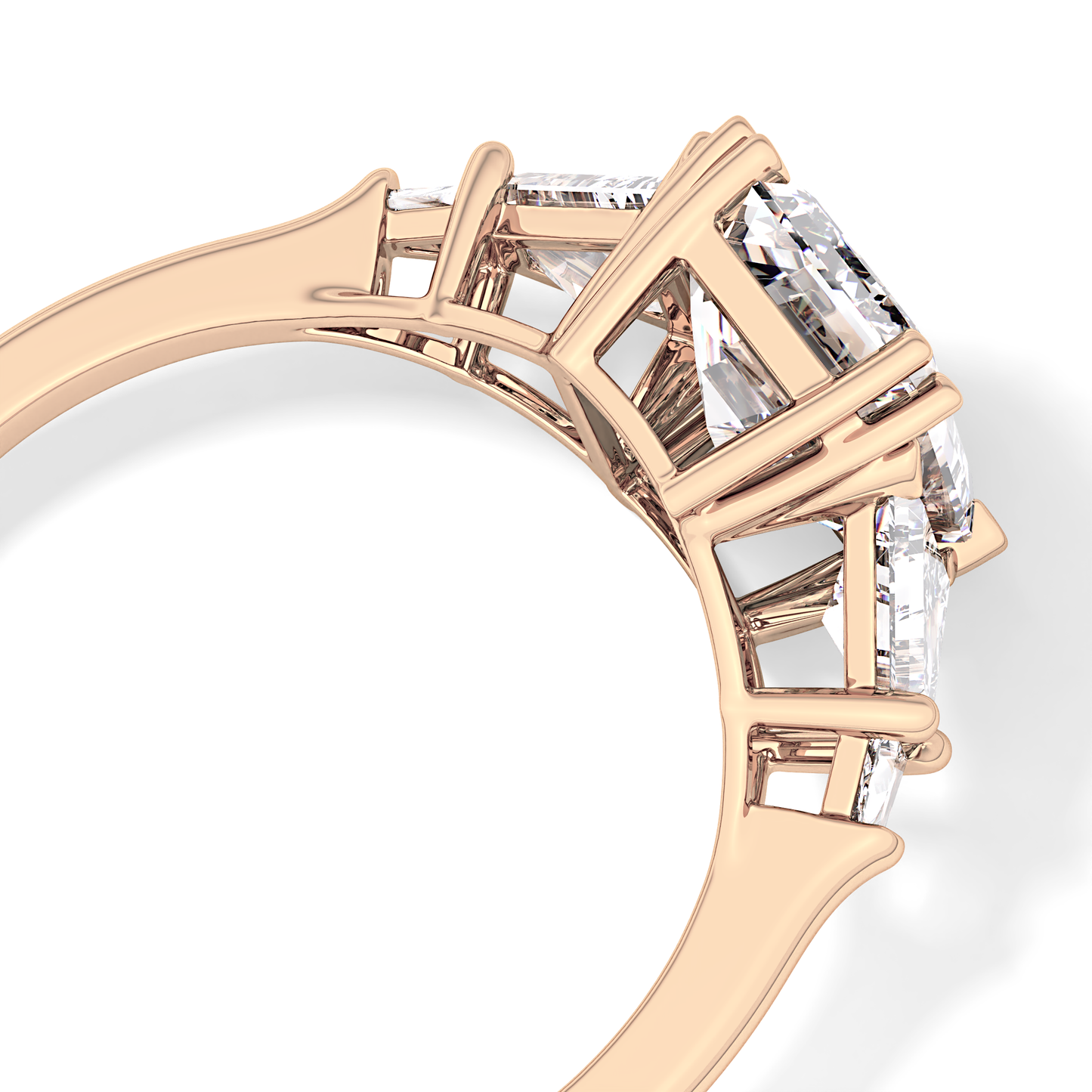 Emerald Cut 1.90 Carat Moissanite Ring – Five Stones Setting in Gold