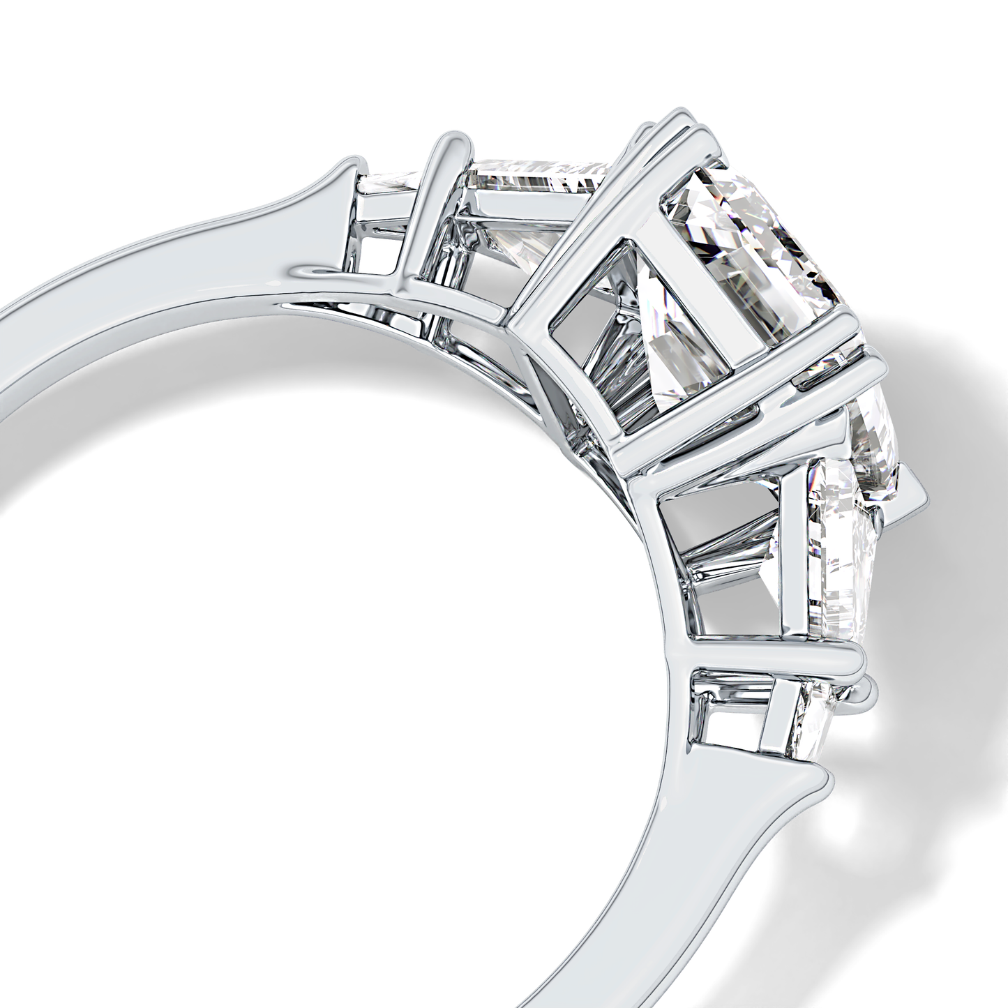 Emerald Cut 1.90 Carat Moissanite Ring – Five Stones Setting in Gold