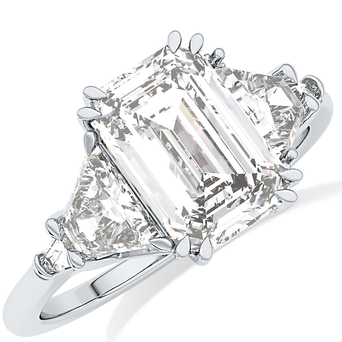 Emerald Cut 1.90 Carat Moissanite Ring – Five Stones Setting in Gold