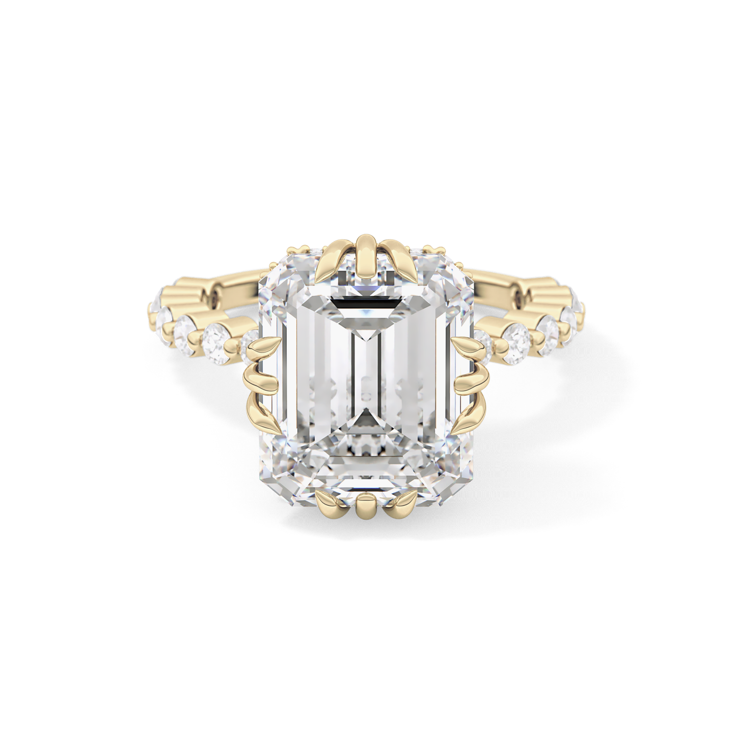 Emerald Cut 7.74 Carat Moissanite Ring – Hidden Halo & Pave Setting in Gold