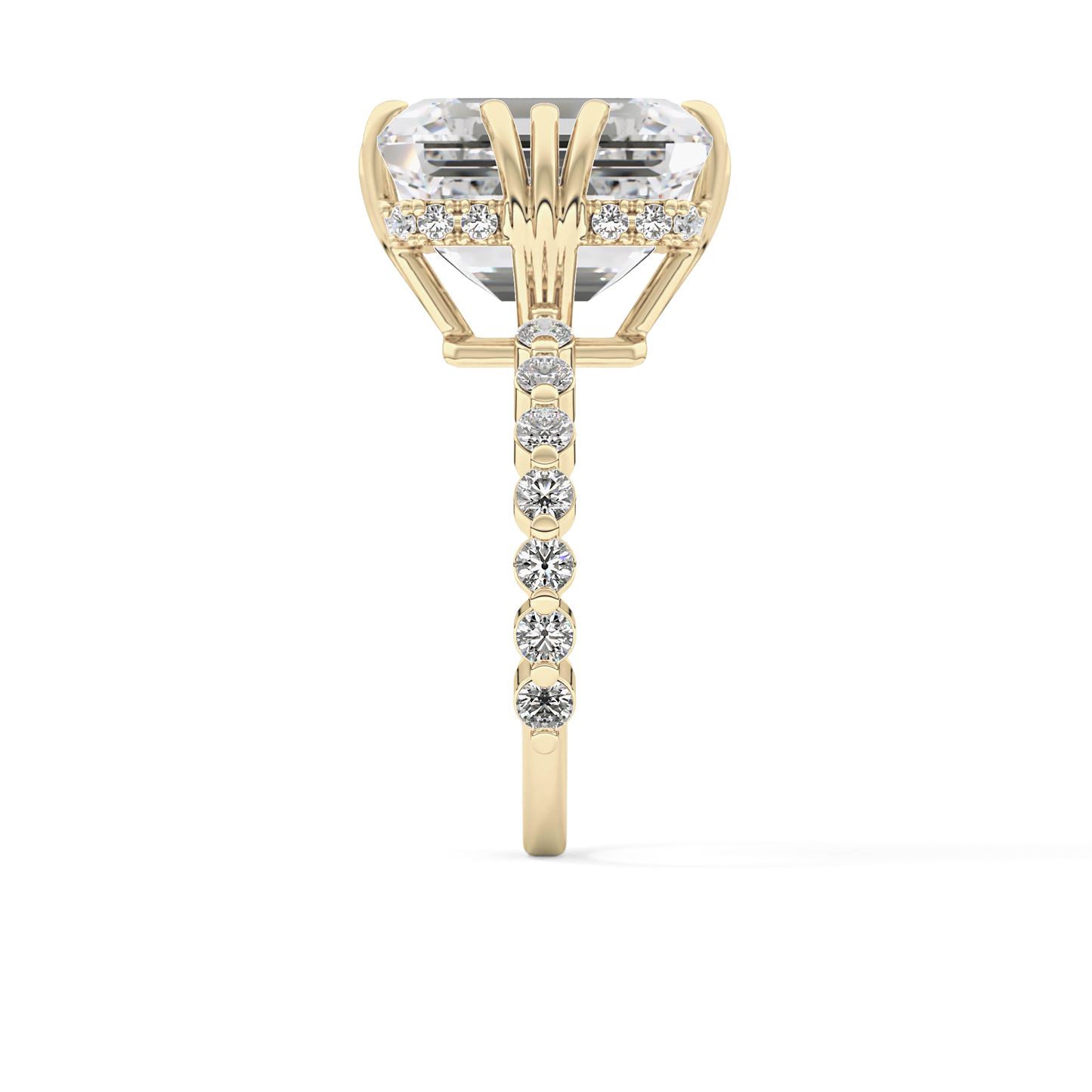 Emerald Cut 7.74 Carat Moissanite Ring – Hidden Halo & Pave Setting in Gold