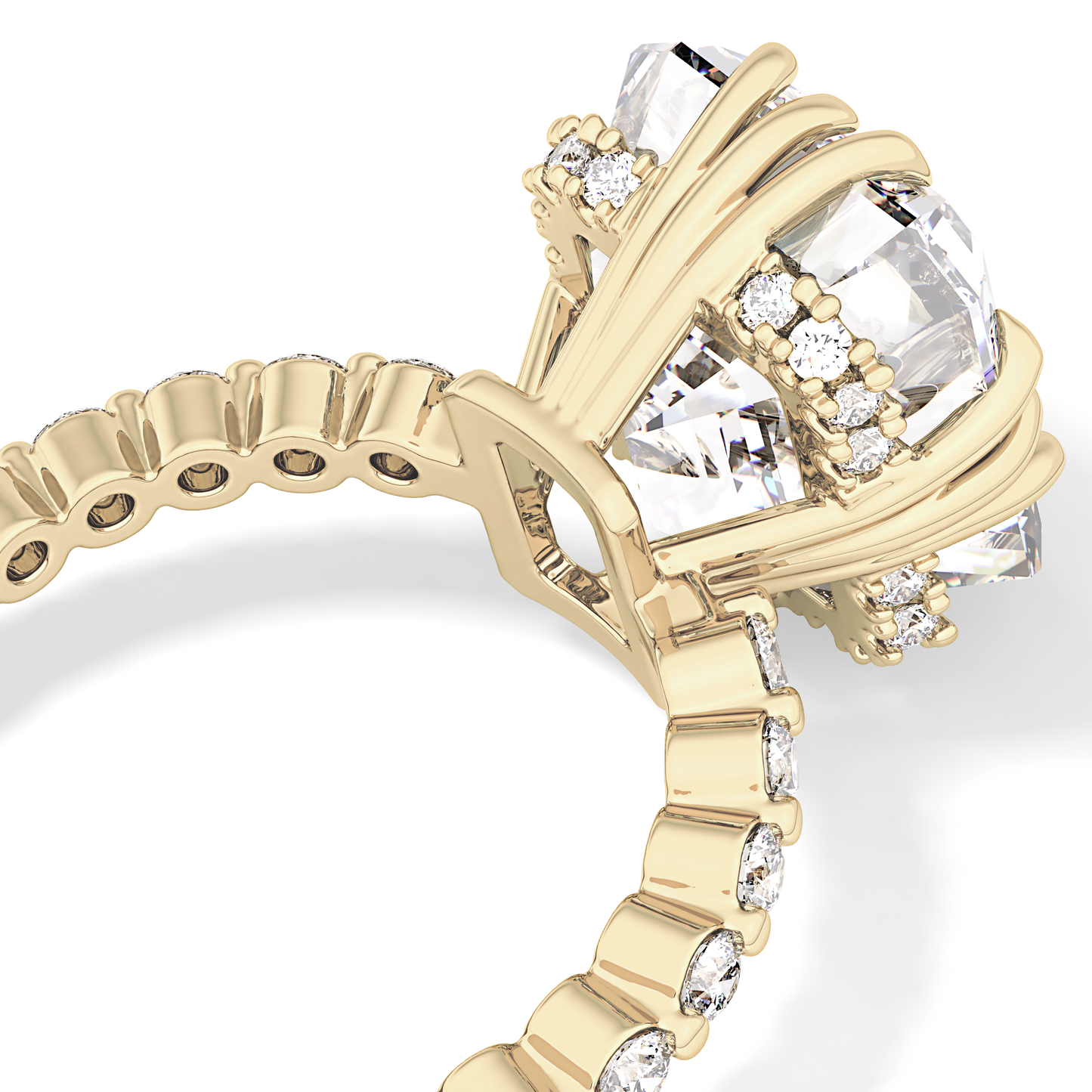 Emerald Cut 7.74 Carat Moissanite Ring – Hidden Halo & Pave Setting in Gold