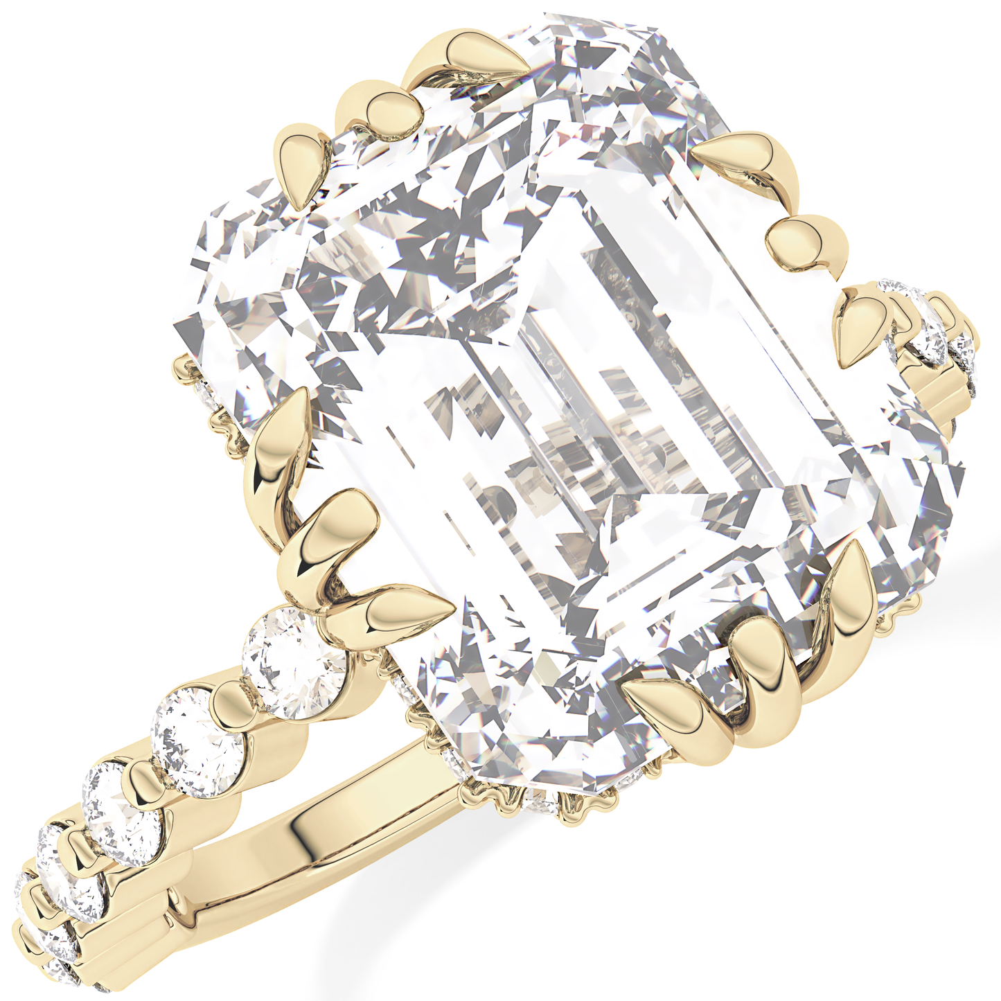 Emerald Cut 7.74 Carat Moissanite Ring – Hidden Halo & Pave Setting in Gold