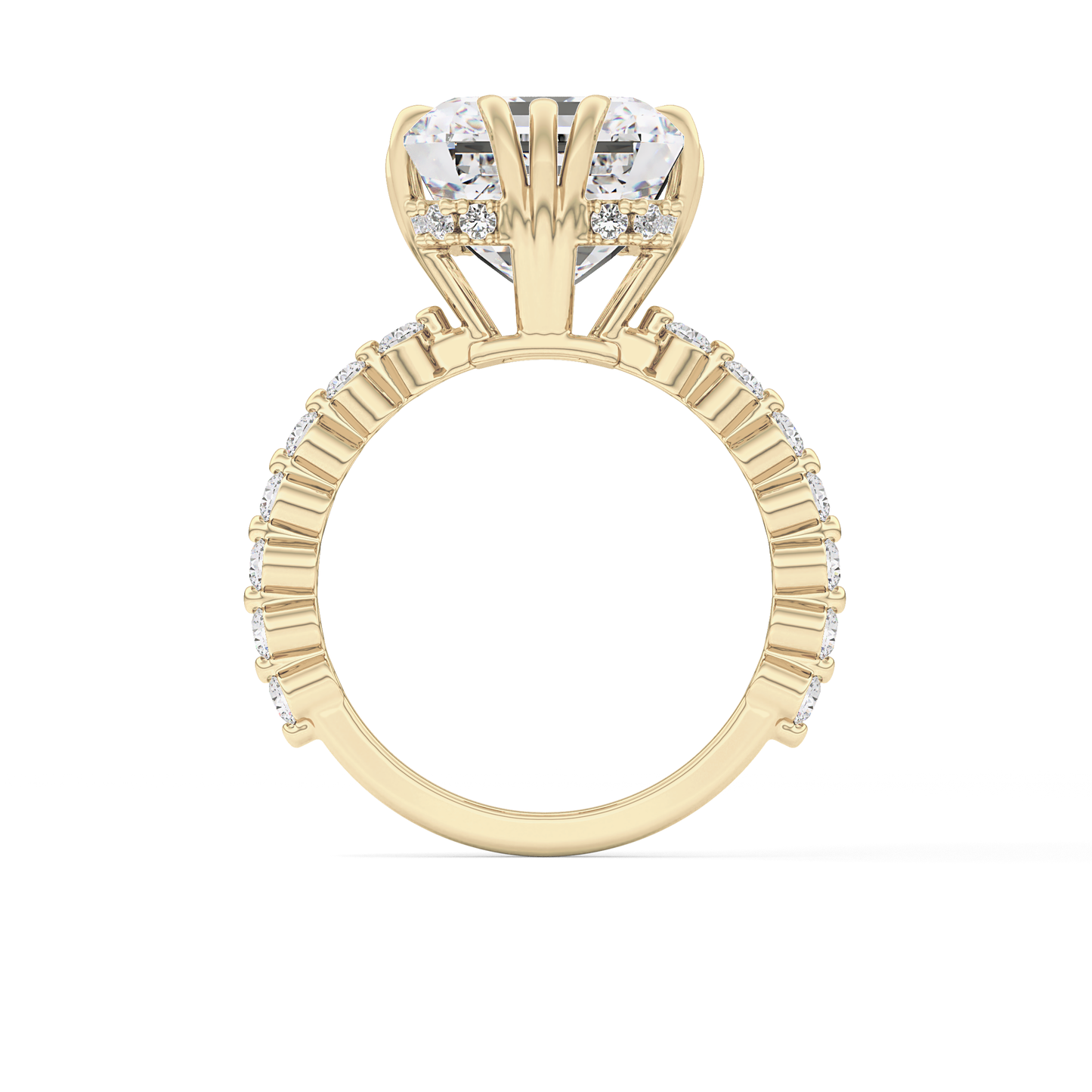 Emerald Cut 7.74 Carat Moissanite Ring – Hidden Halo & Pave Setting in Gold