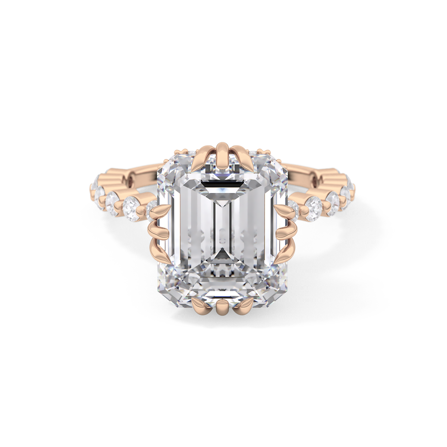 Emerald Cut 7.74 Carat Moissanite Ring – Hidden Halo & Pave Setting in Gold