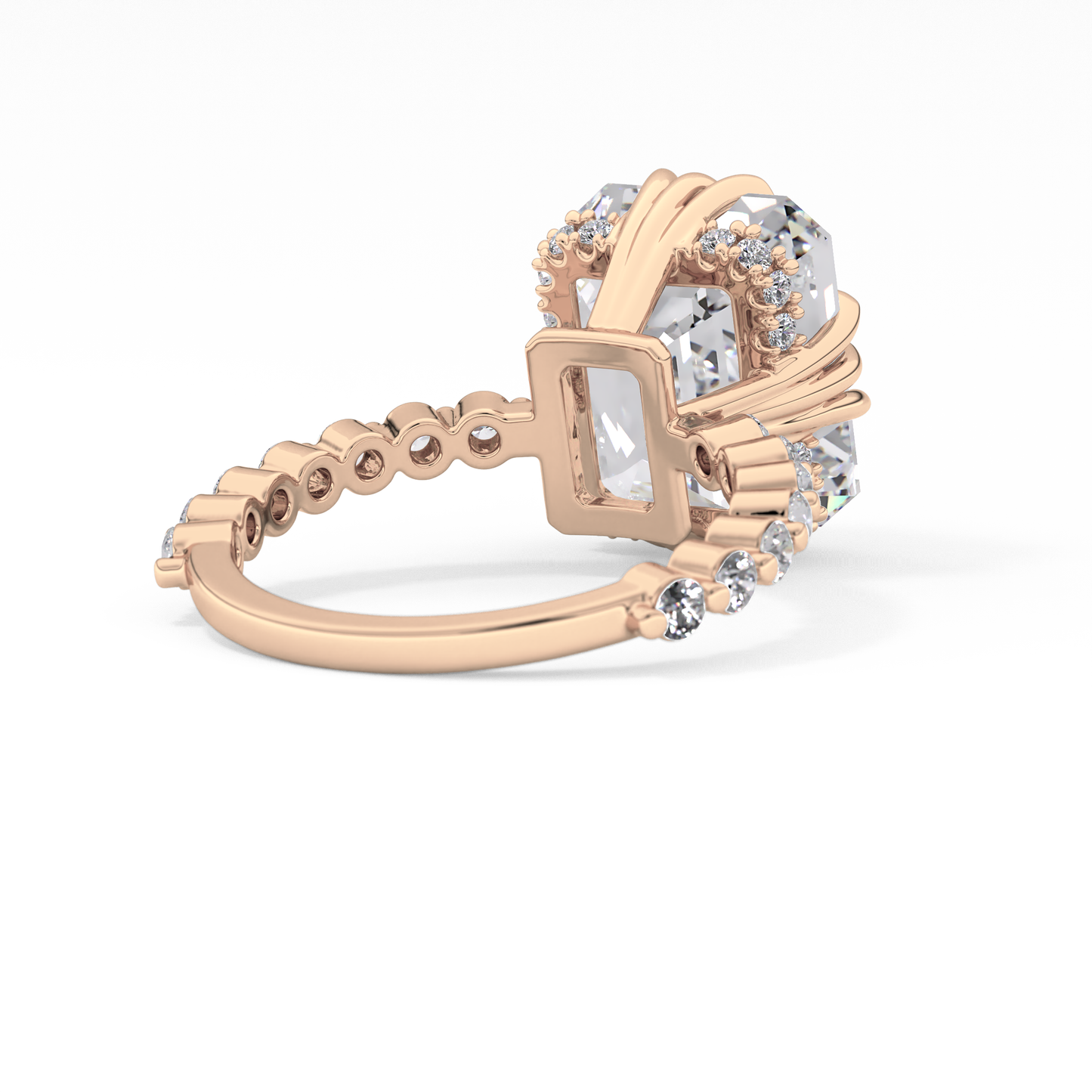 Emerald Cut 7.74 Carat Moissanite Ring – Hidden Halo & Pave Setting in Gold