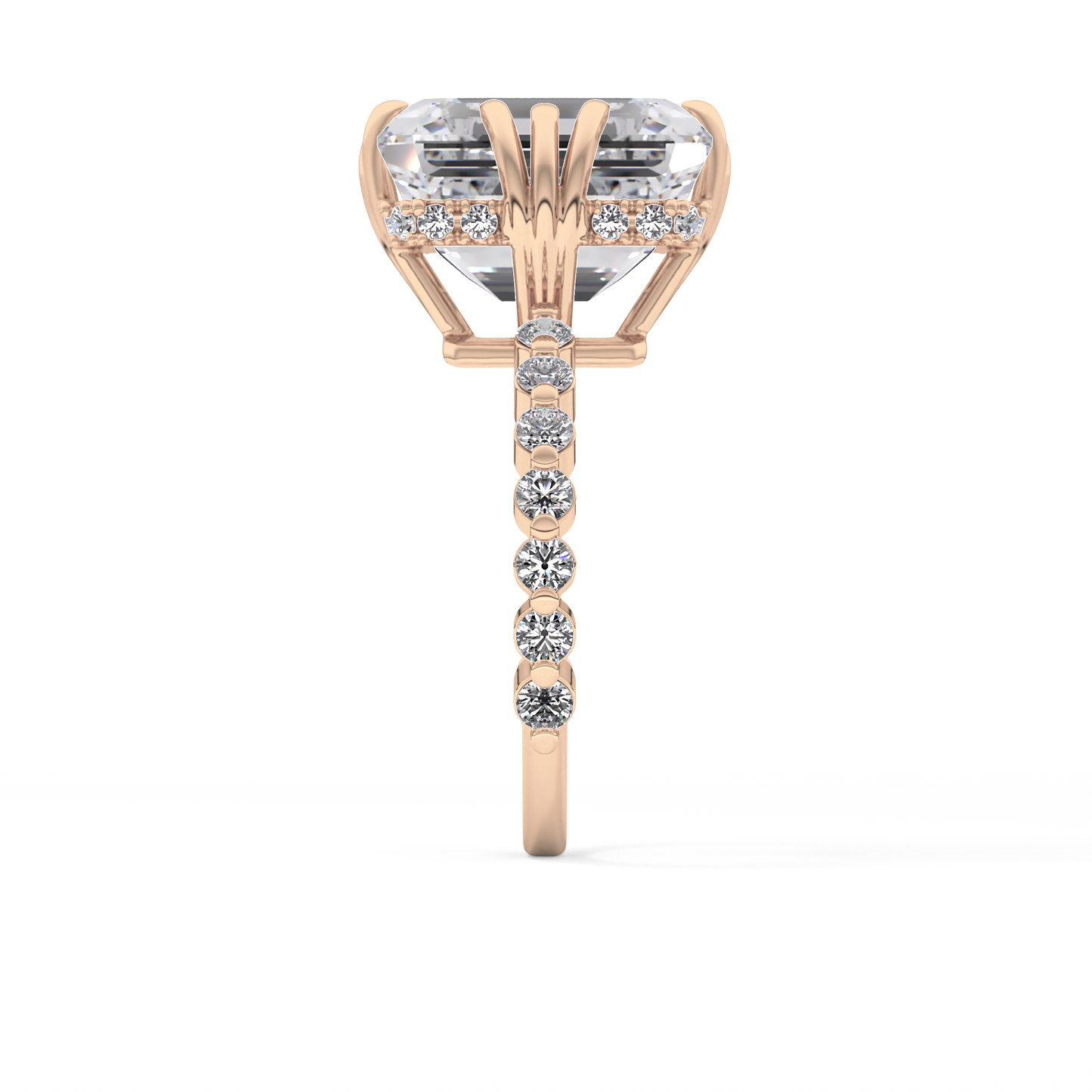 Emerald Cut 7.74 Carat Moissanite Ring – Hidden Halo & Pave Setting in Gold